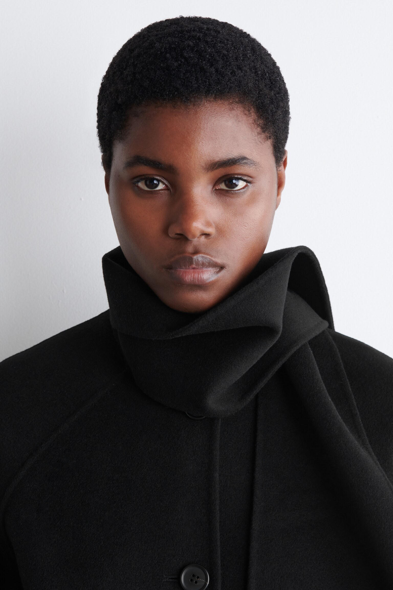 DOUBLE-FACED WOOL SCARF SHORT JACKET - BLACK/GREY - 4