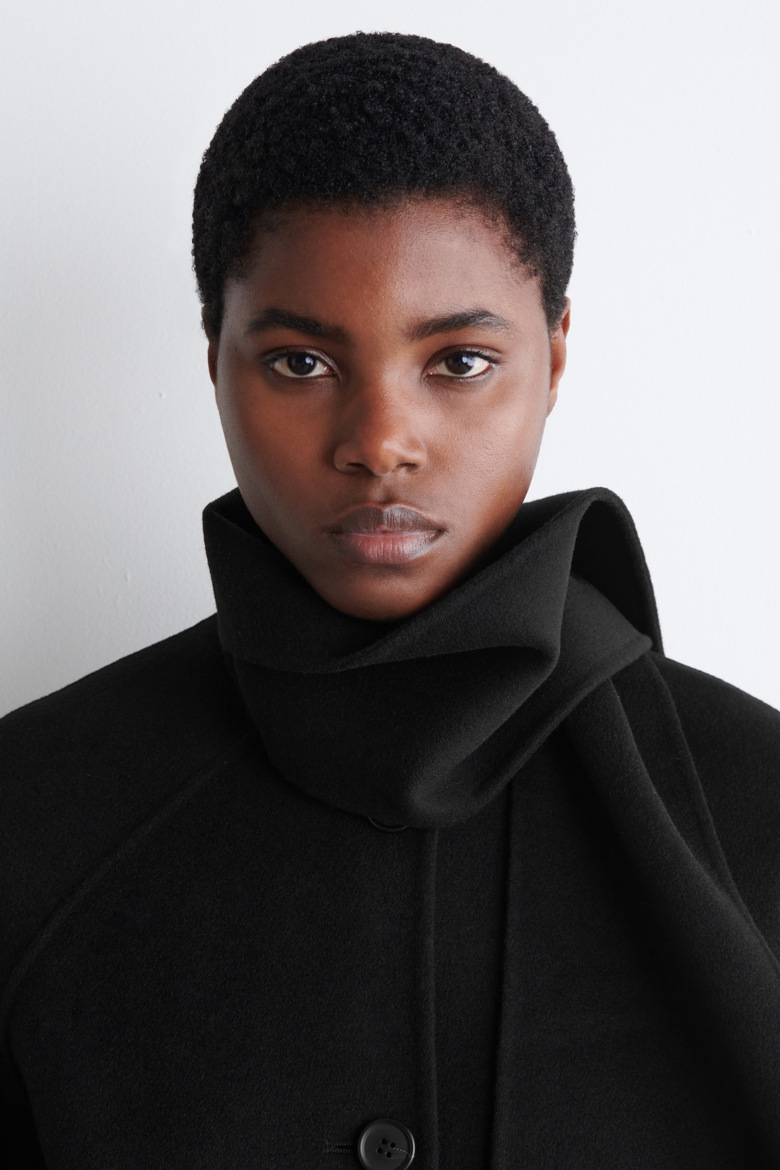 VESTE ÉCHARPE COURTE EN LAINE DOUBLE FACE - NOIR/GRIS - 7