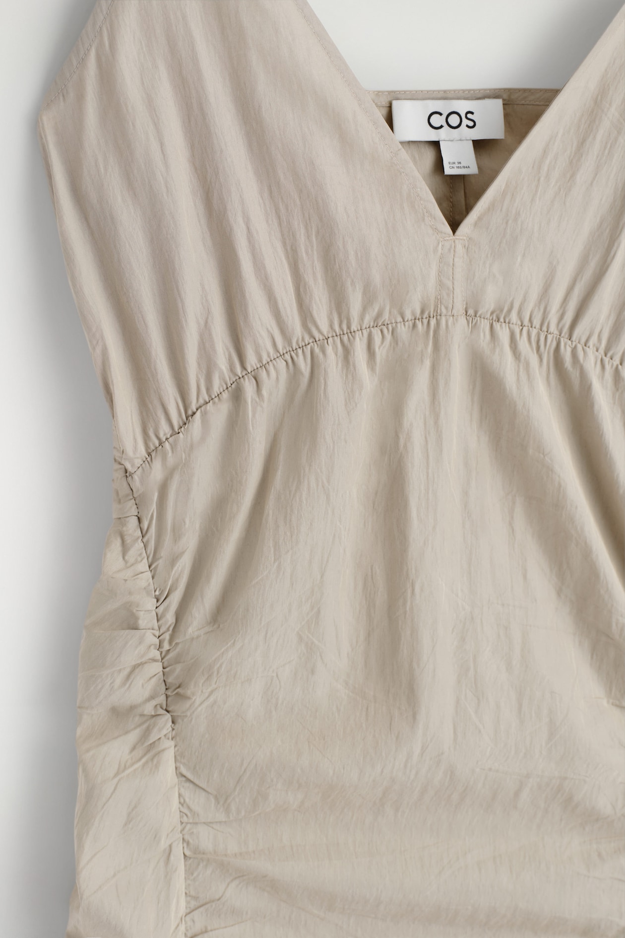 GATHERED SILK-NYLON SLIP DRESS — BEIGE
