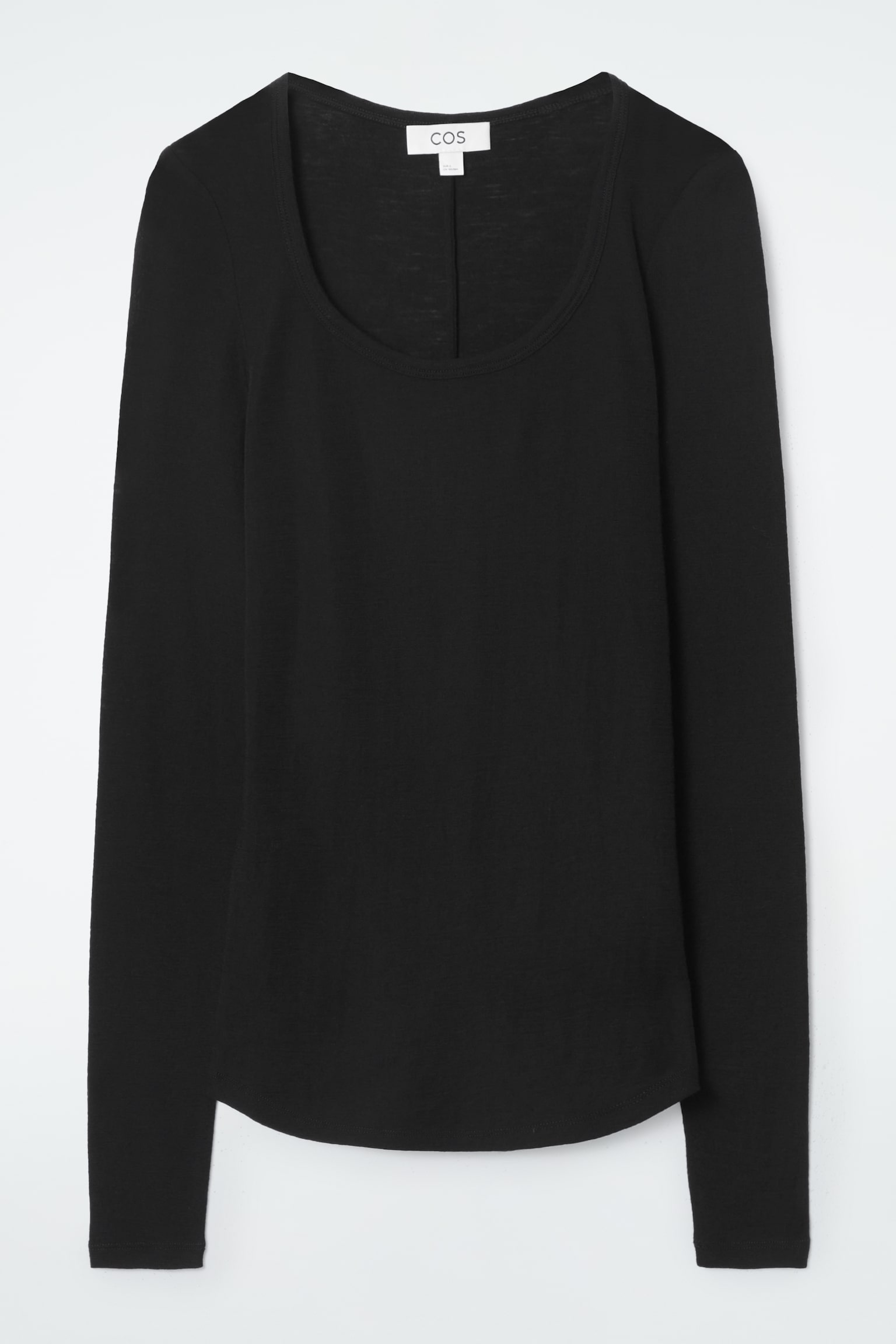 SCOOP-NECK MERINO WOOL LONG-SLEEVED TOP - BLACK
