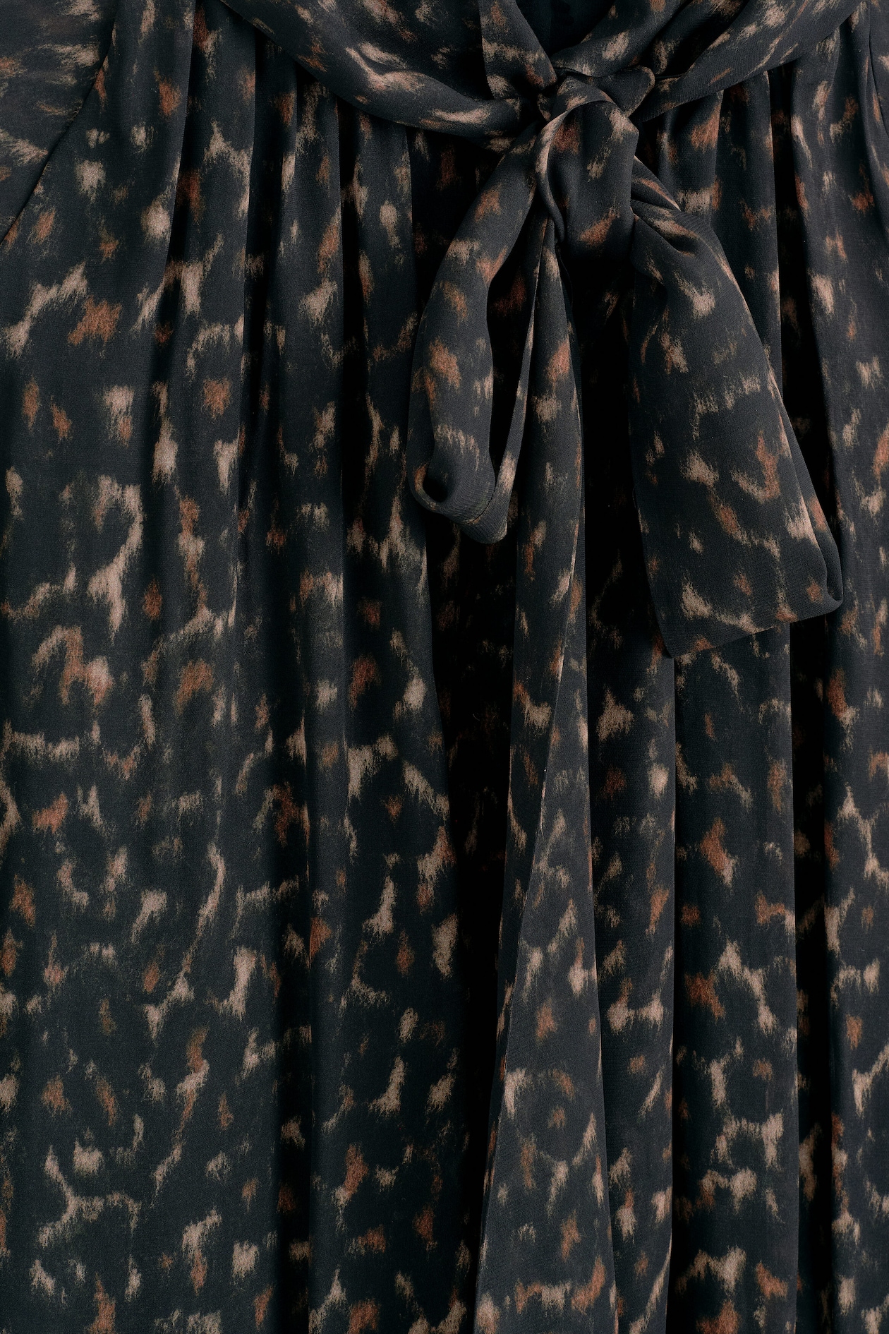 LEOPARD-PRINT FLUID SCARF-DETAIL DRESS — BROWN / LEOPARD PRINT