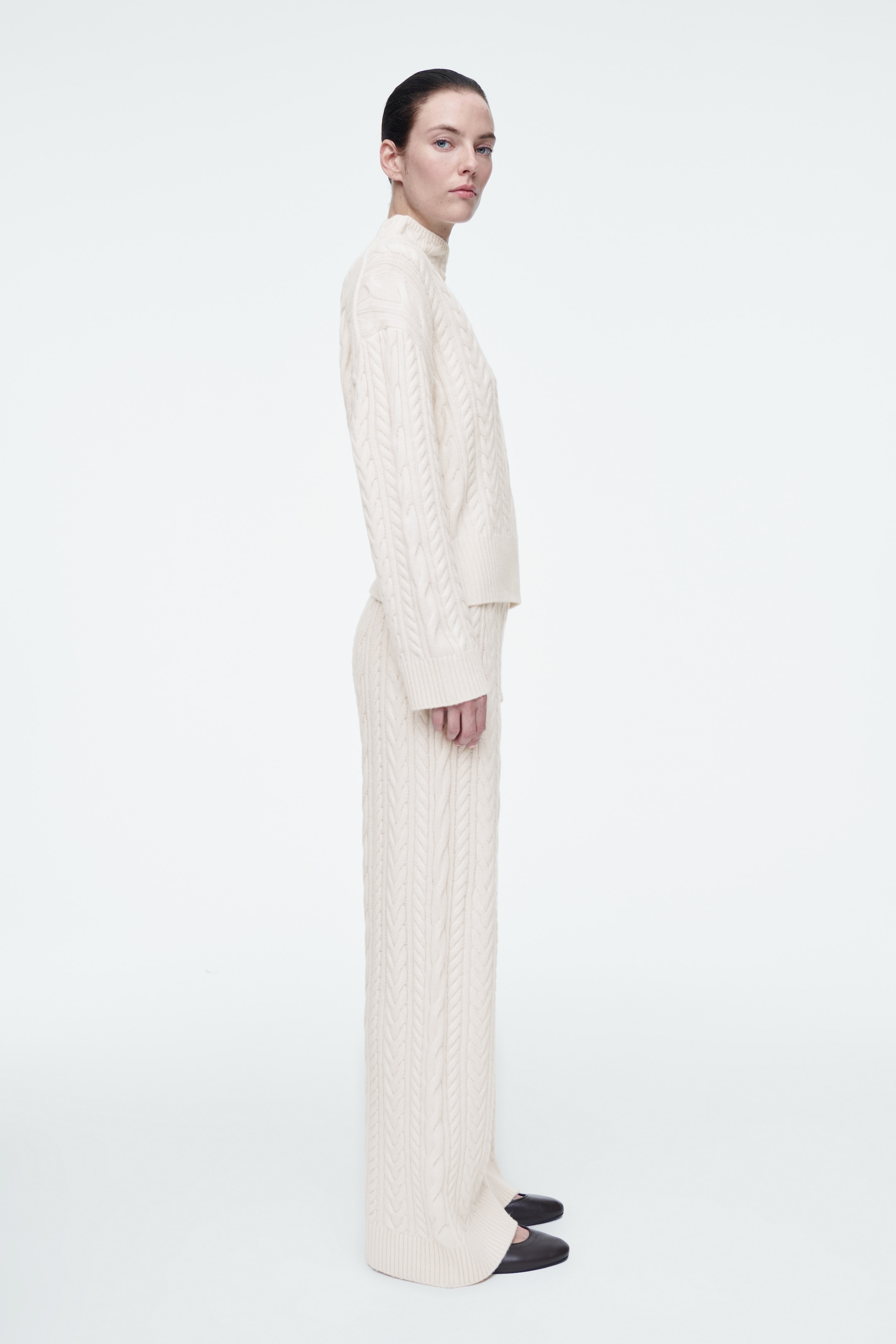 View larger image: CABLE-KNIT WOOL TROUSERS - IVORY - Ladies | H&M GB 2