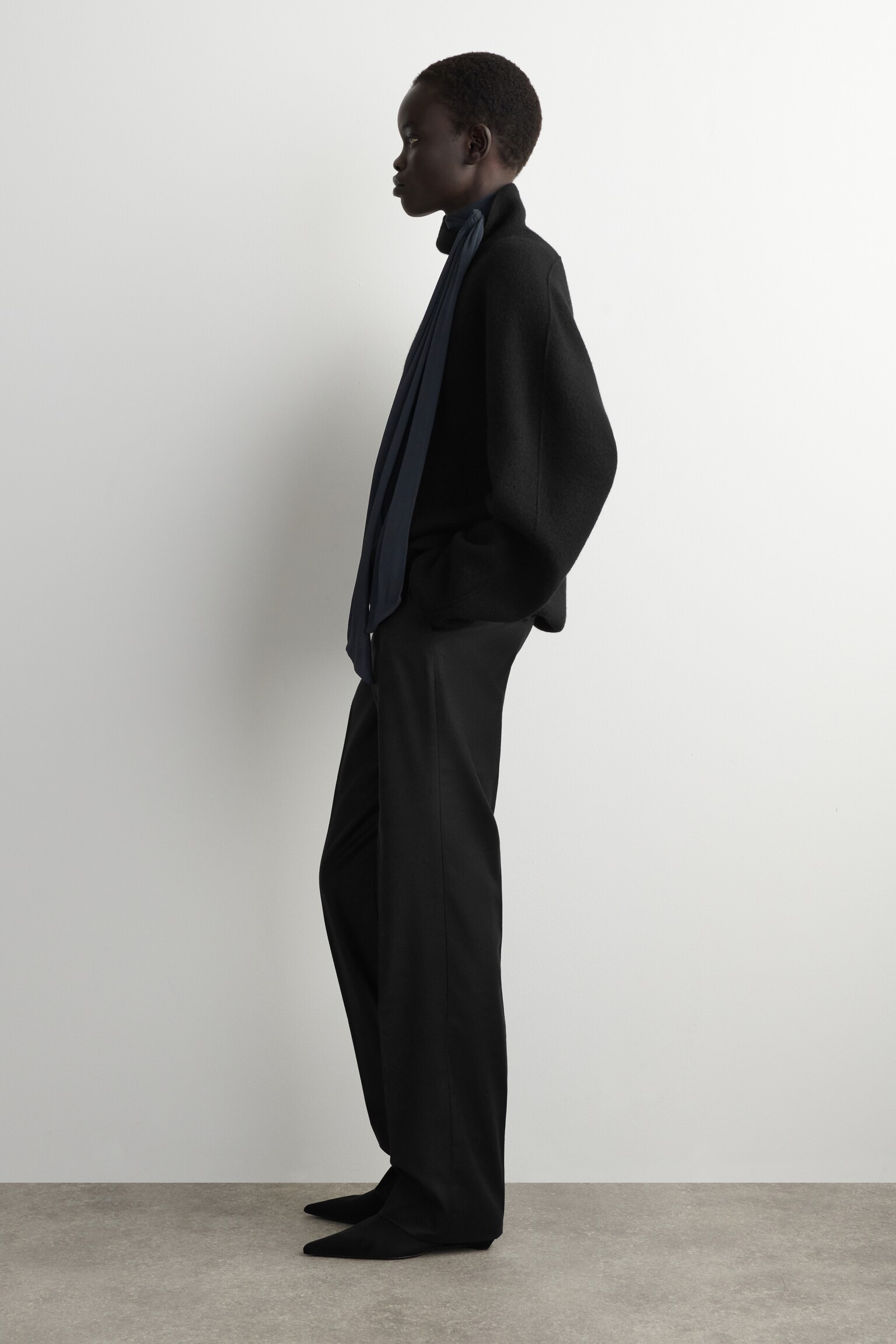 PANTALONI IN FLANELLA DI LANA A GAMBA DRITTA - NERO - 3