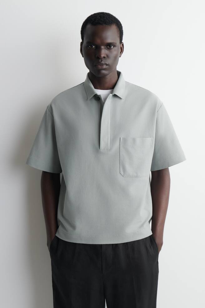CAMISA PIQUÉ ALGODÓN SIN BOTONES - GRIS - 1