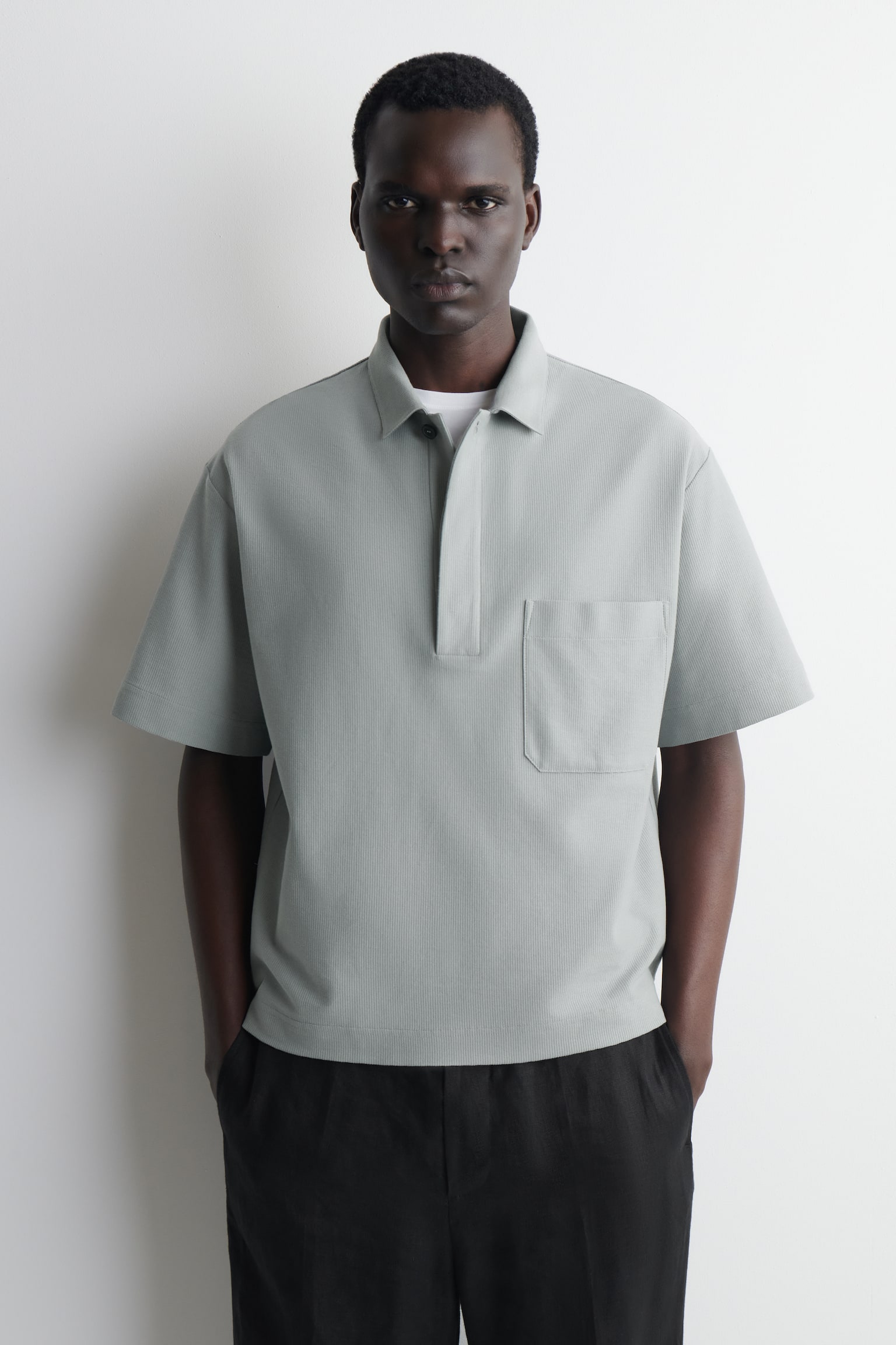 Camisa popover em piquê de algodão - CINZA - 1