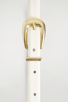 SCULPTED-BUCKLE LEATHER BELT — WHITE / GOLD 2