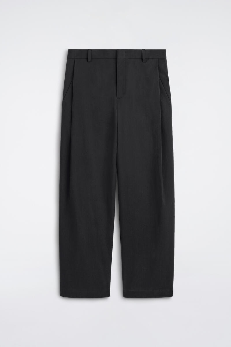 Wide-Leg Pleated Cotton Trousers