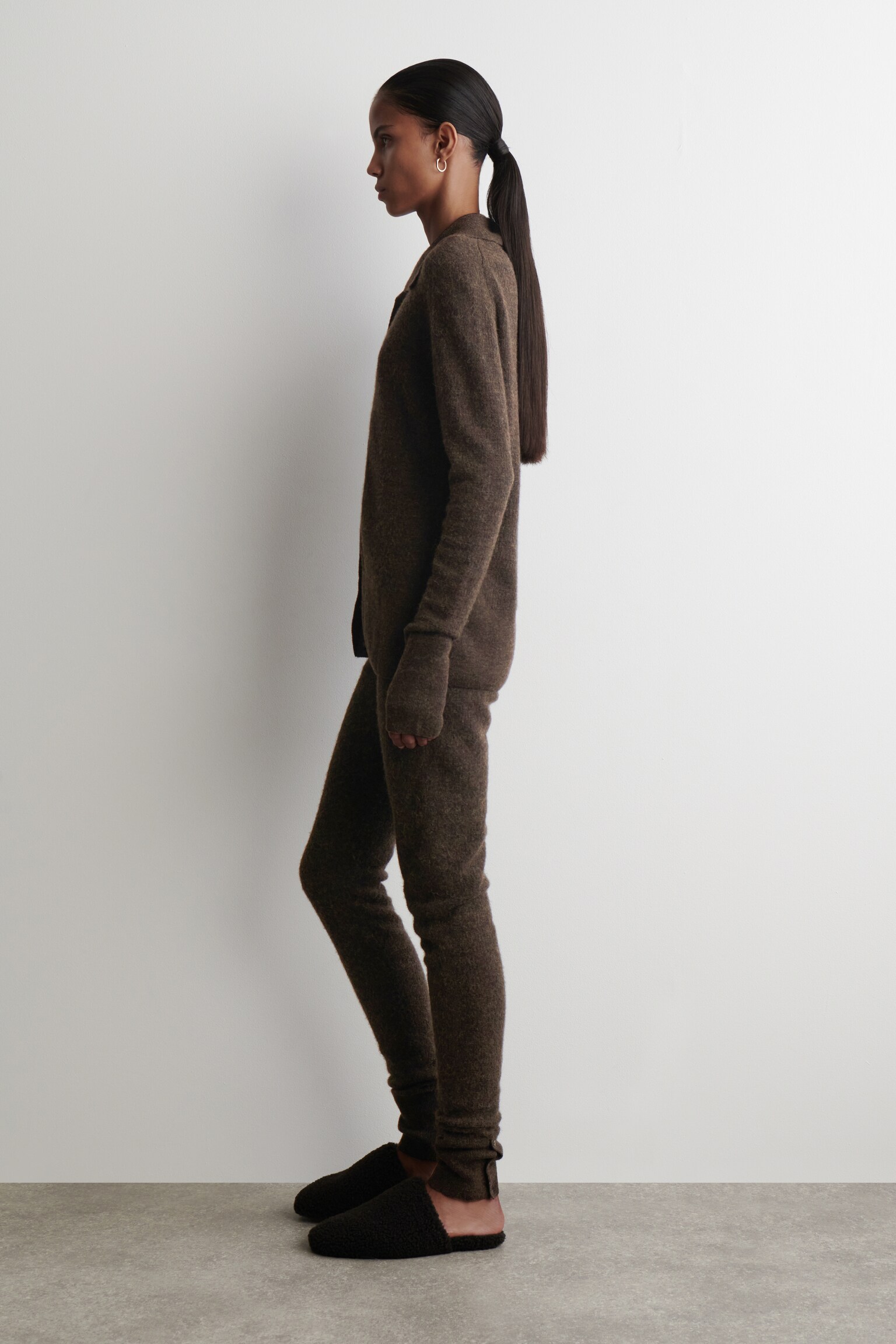 ALPACA MERINO WOOL HIGH-NECK CARDIGAN - BROWN MÉLANGE/NAVY MÉLANGE - 7