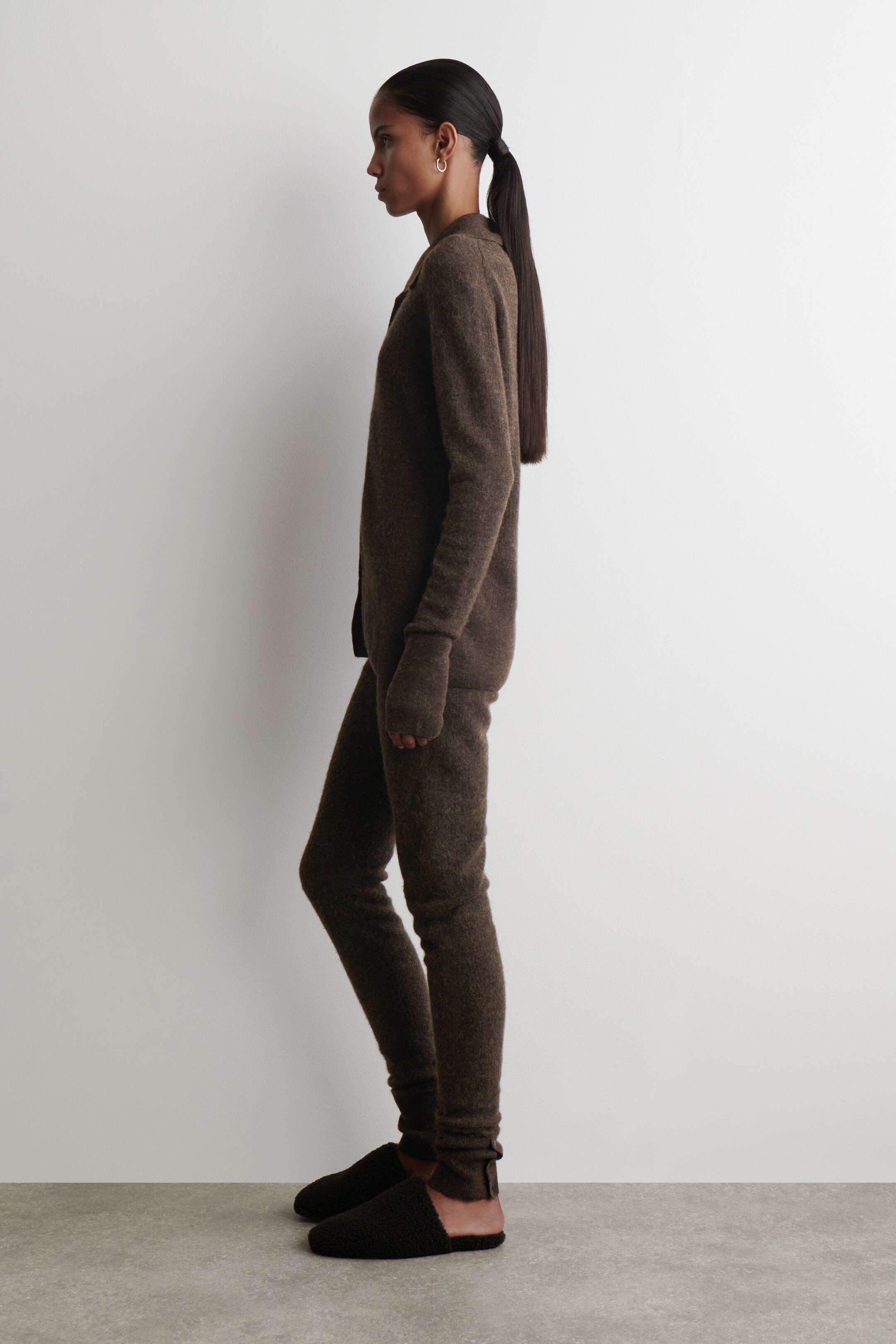 View larger image: ALPACA MERINO WOOL HIGH-NECK CARDIGAN - BROWN MÉLANGE - Ladies | H&M GB 3