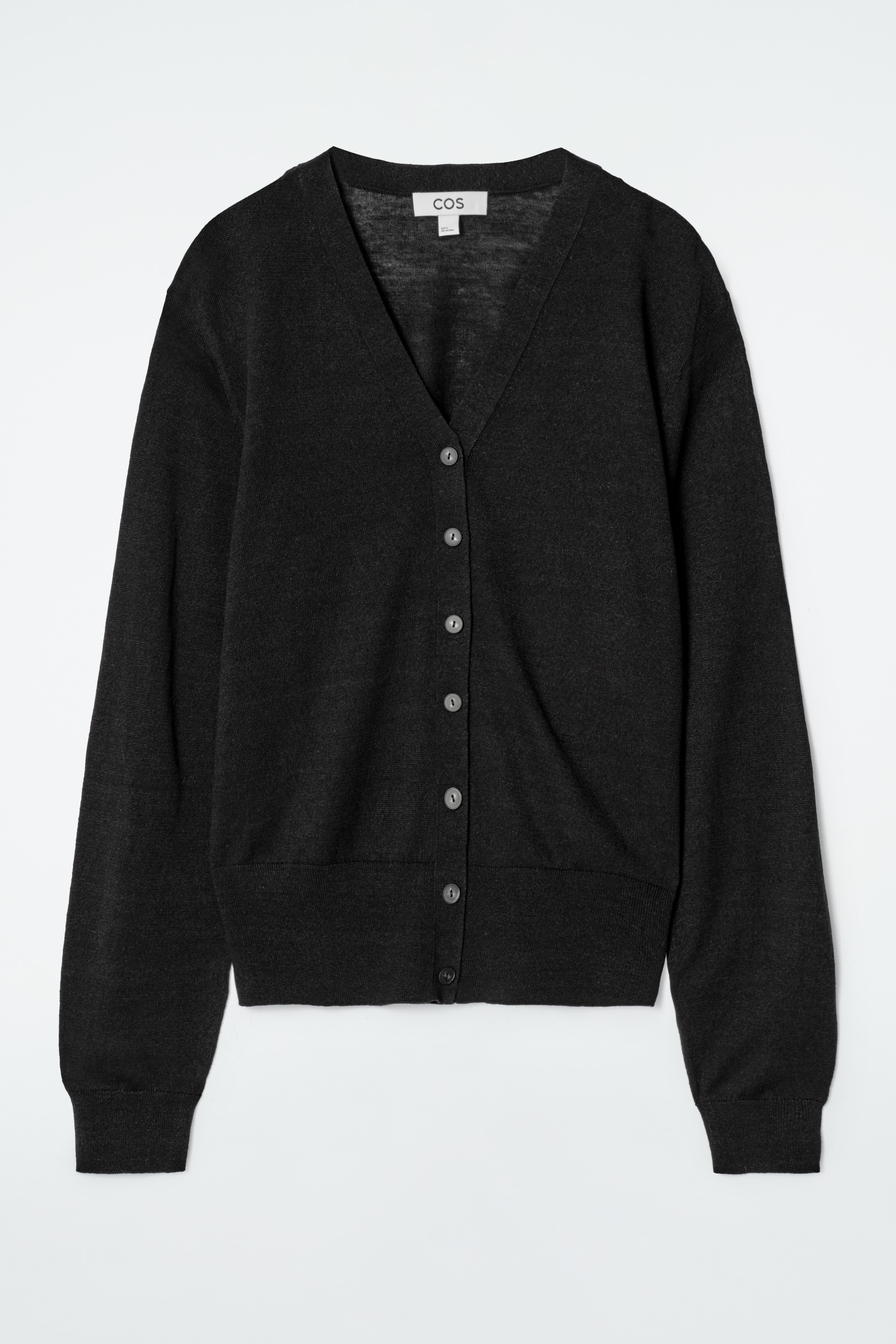 Cardigã de mistura de lã merino e linho com decote em V - PRETO/OFF-WHITE
