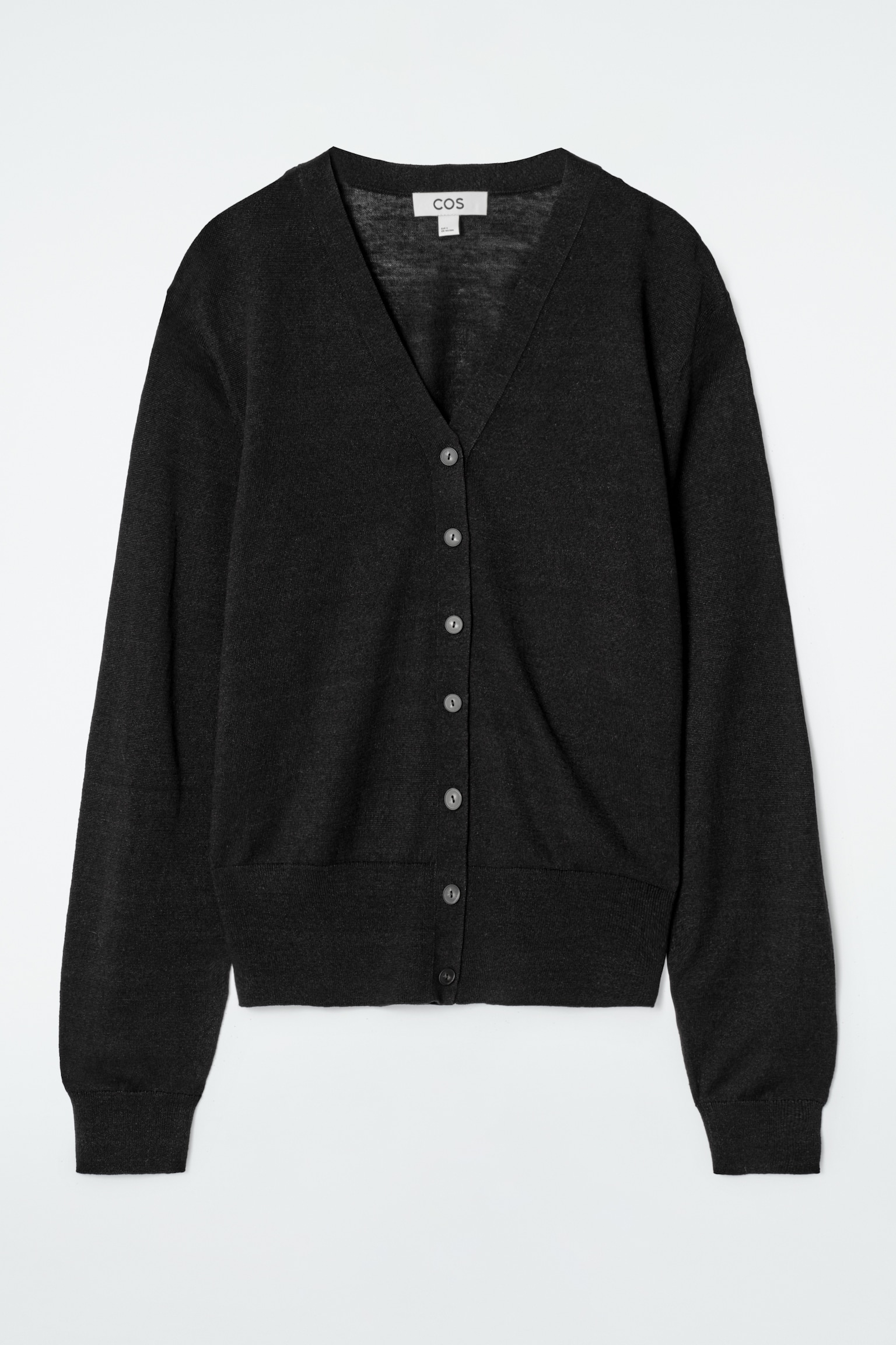 MERINO WOOL-LINEN BLEND V-NECK CARDIGAN - BLACK/OFF-WHITE - 2