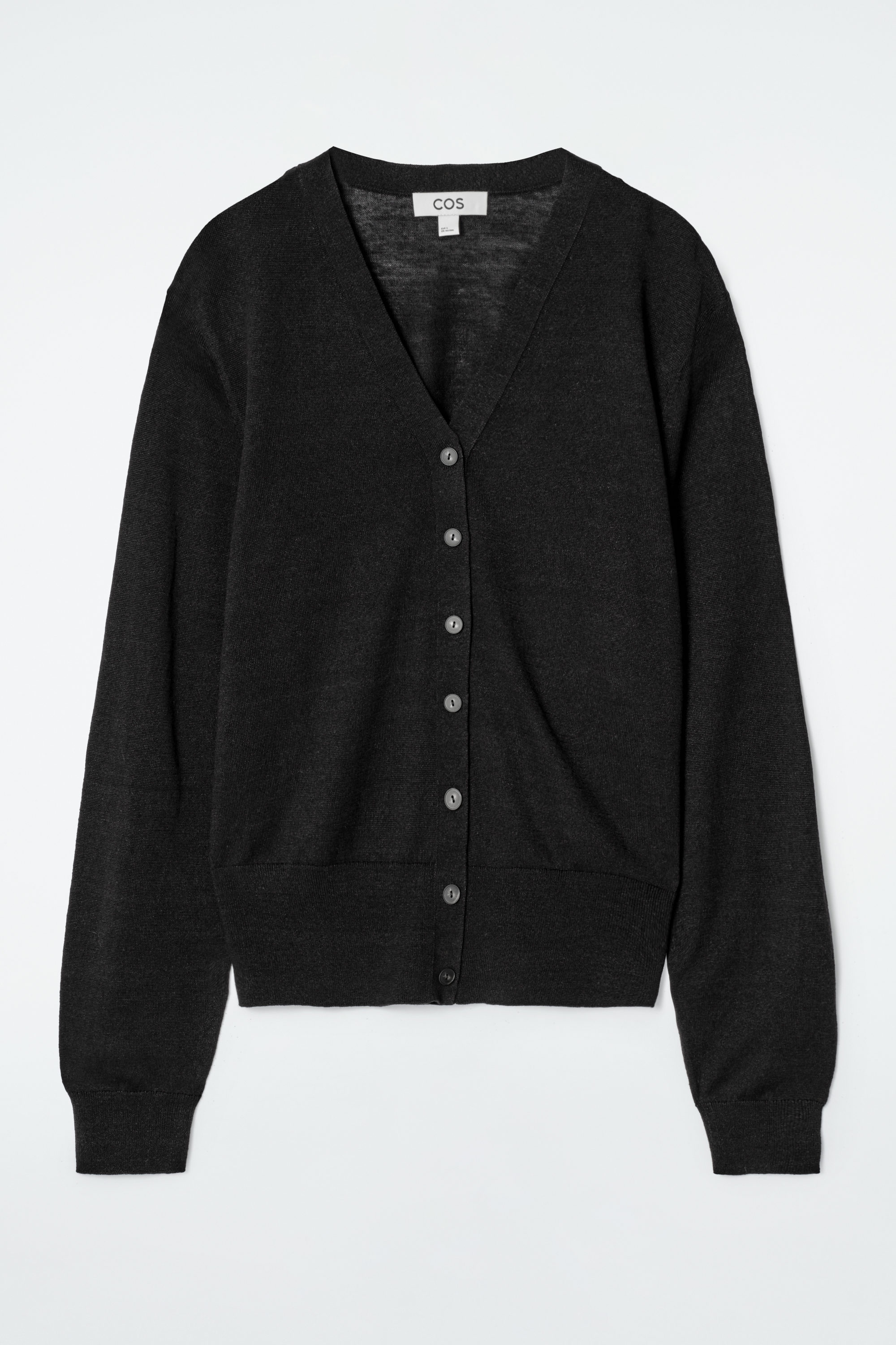 MERINO WOOL-LINEN BLEND V-NECK CARDIGAN - BLACK | COS US