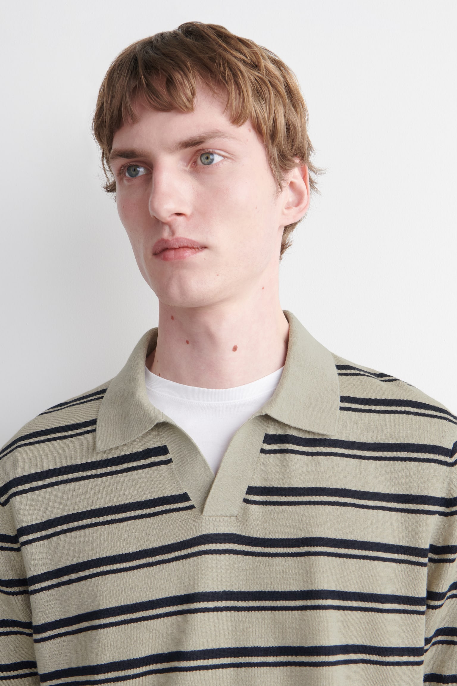 חולצת פולו פשתן סרוגה-BEIGE / BROWN / STRIPED - 3