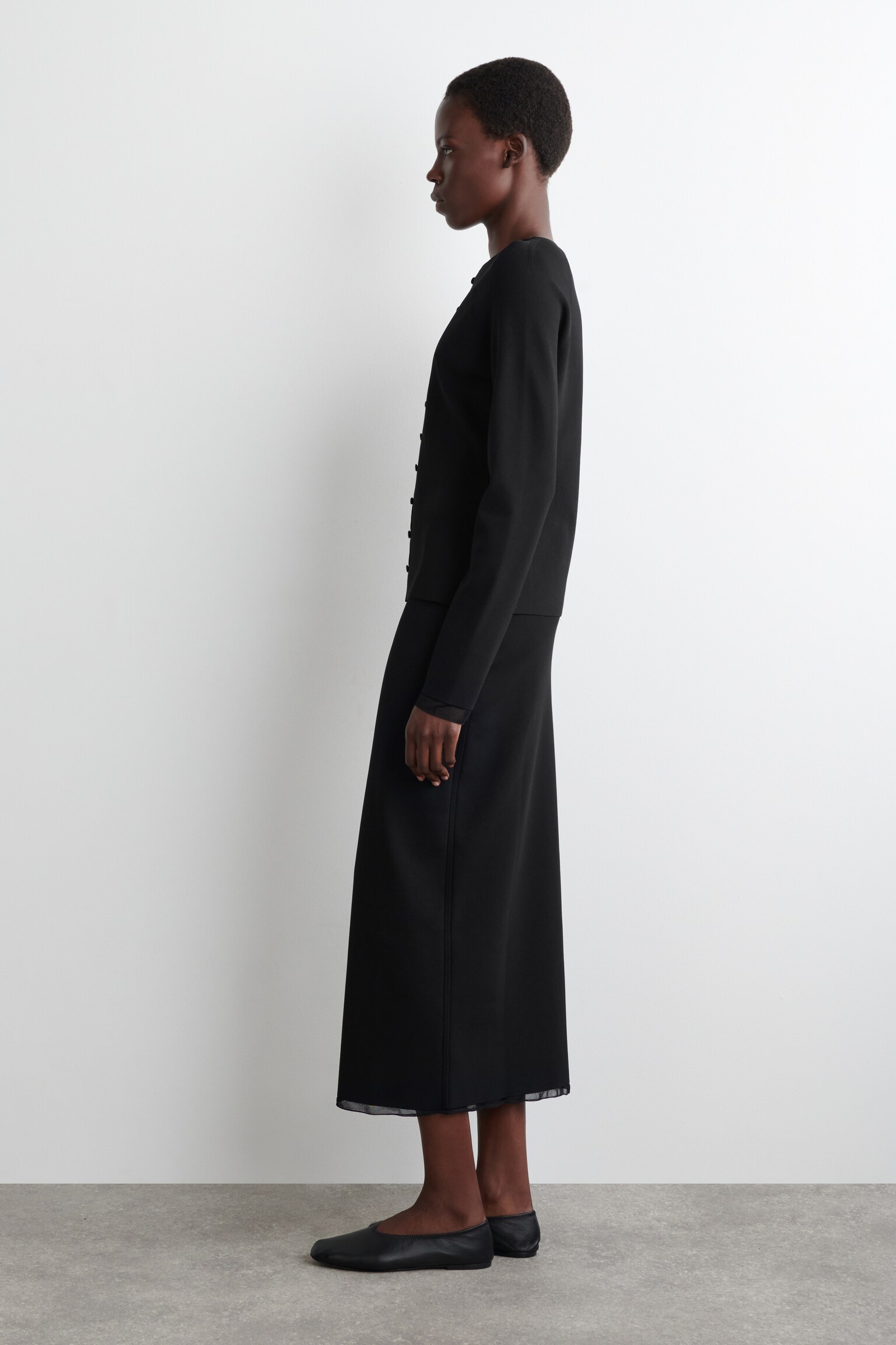 SHEER-DETAIL KNITTED CARDIGAN - BLACK - 7