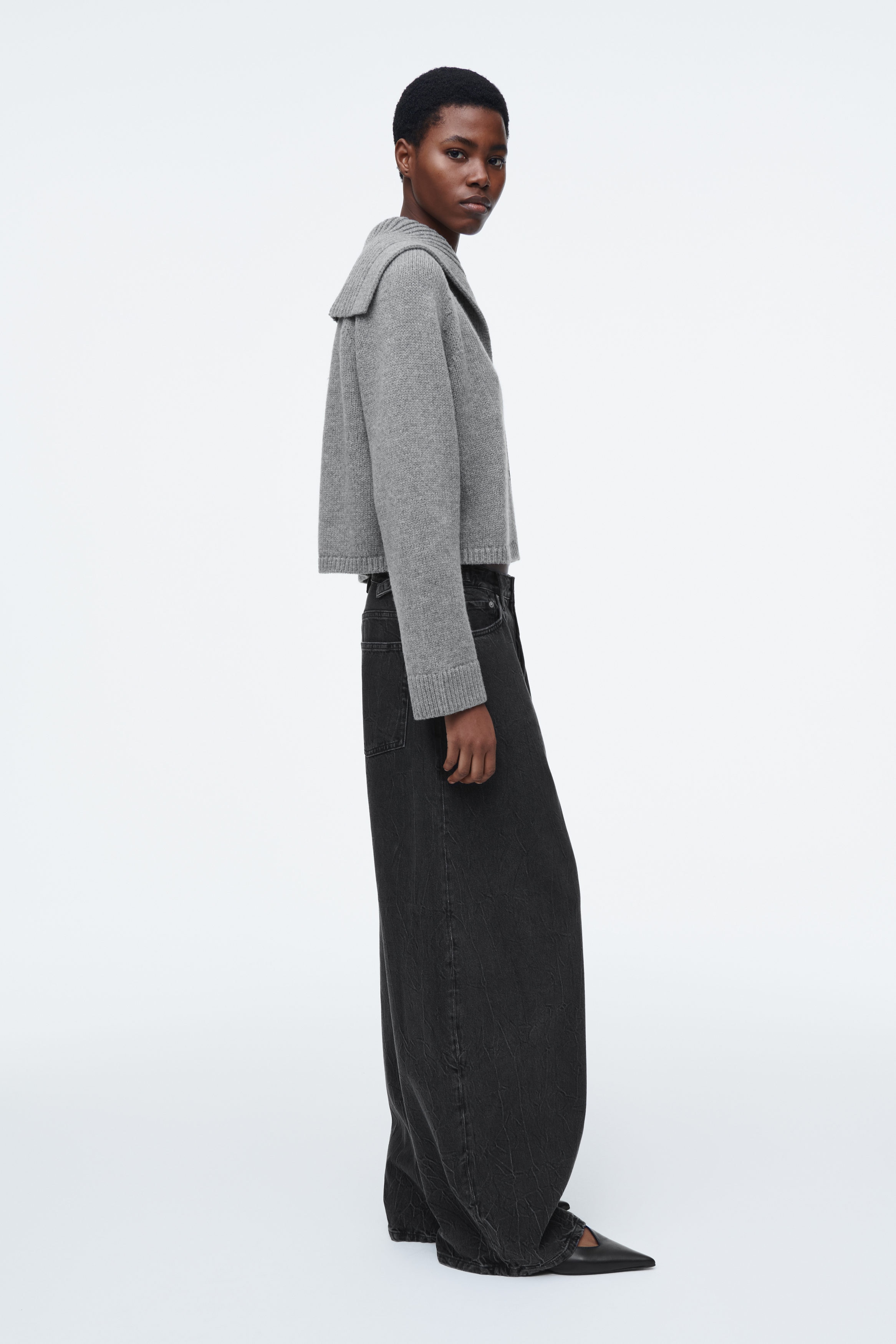 SAILOR-COLLAR WOOL CARDIGAN - GREY MÉLANGE | COS