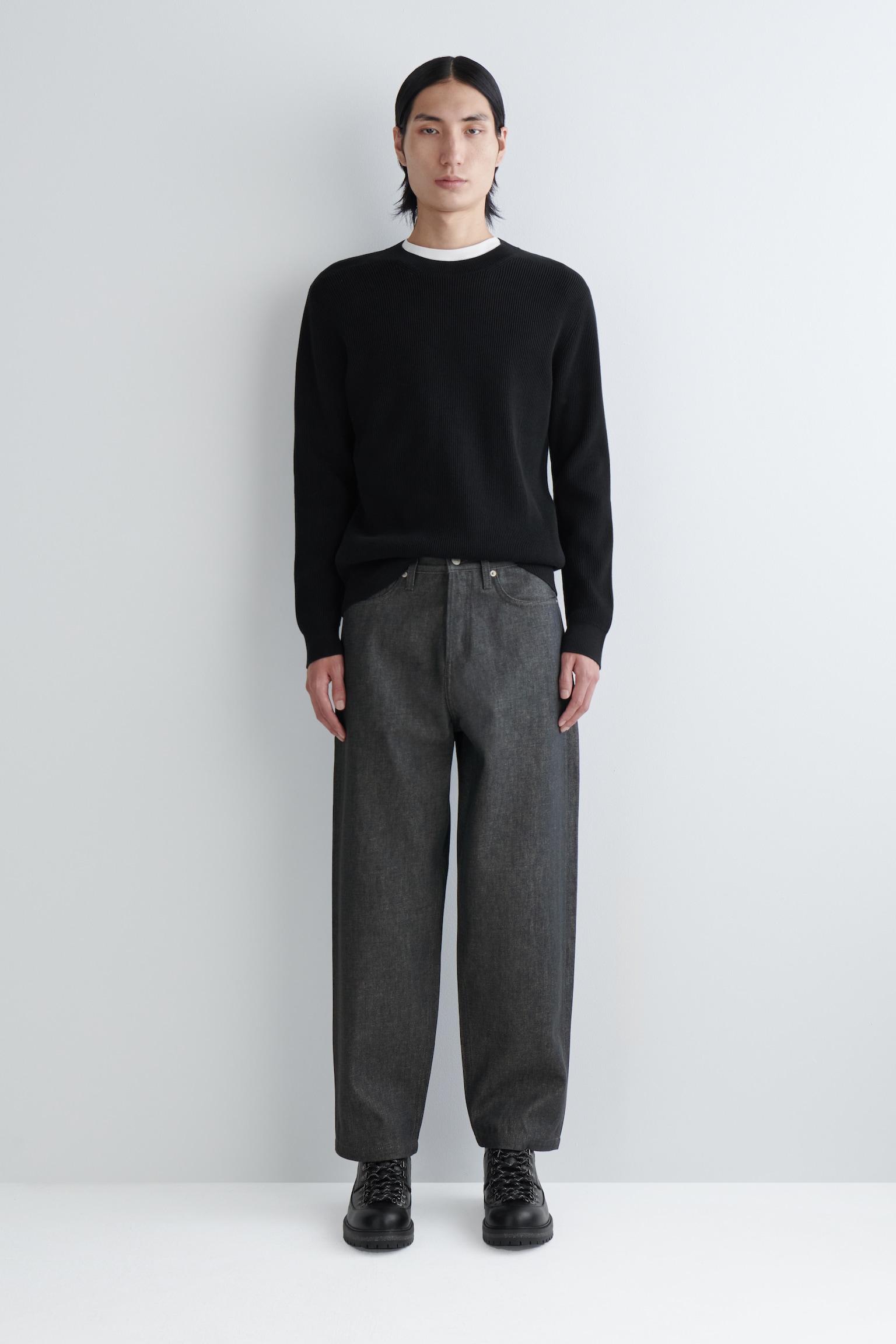 COTTON CREW-NECK JUMPER - BLACK/OFF-WHITE/NAVY - 4