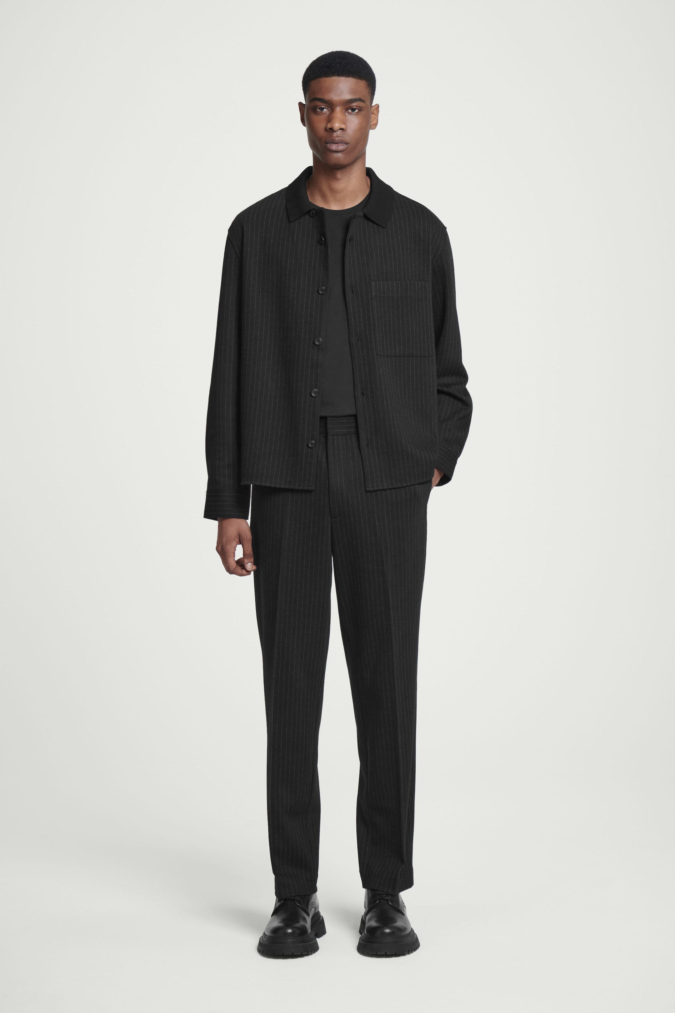 RELAXED ELASTICATED PINSTRIPED TROUSERS