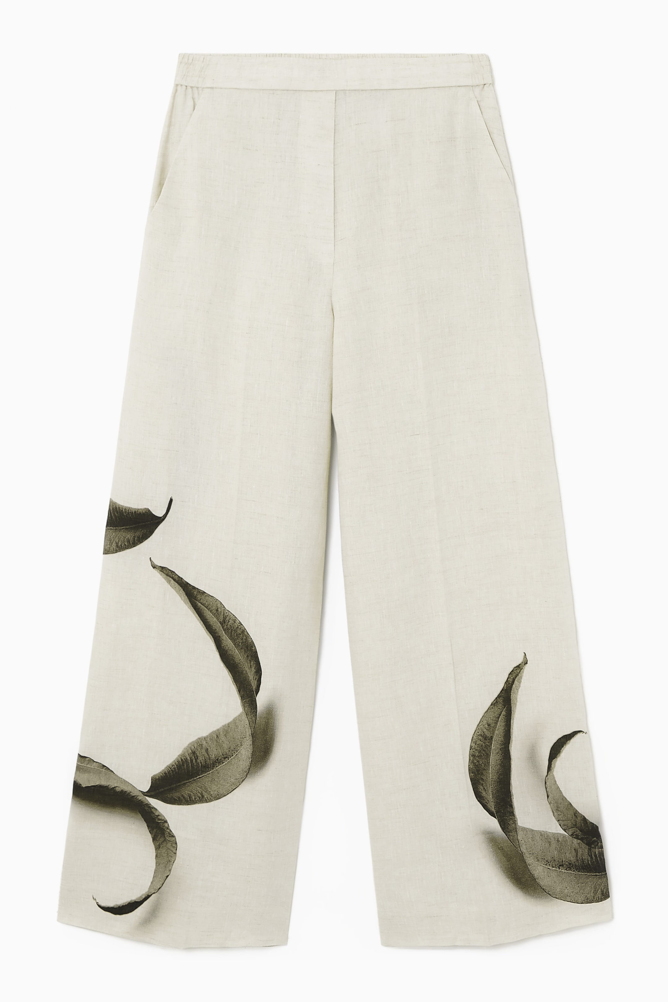 LEAF-PRINT LINEN PANTS