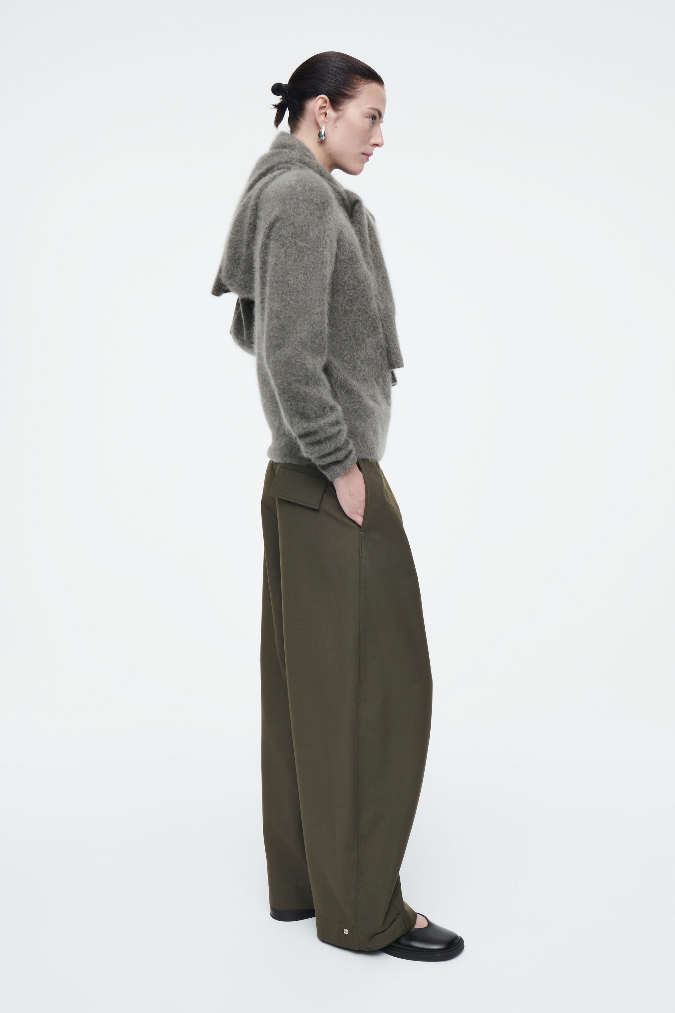 WOOL BARREL-LEG UTILITY PANTS