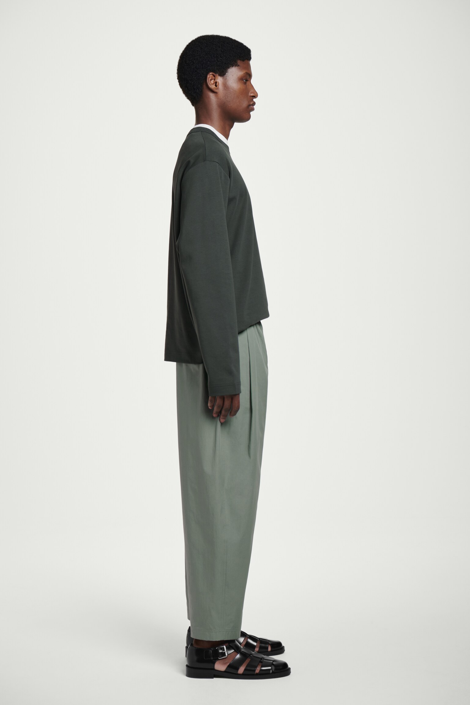 PANTALON COURT LARGE À TAILLE ÉLASTIQUÉE - VERT/TAUPE - 3