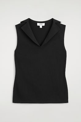 SAILOR-COLLAR KNITTED COTTON-SILK TOP — BLACK 7