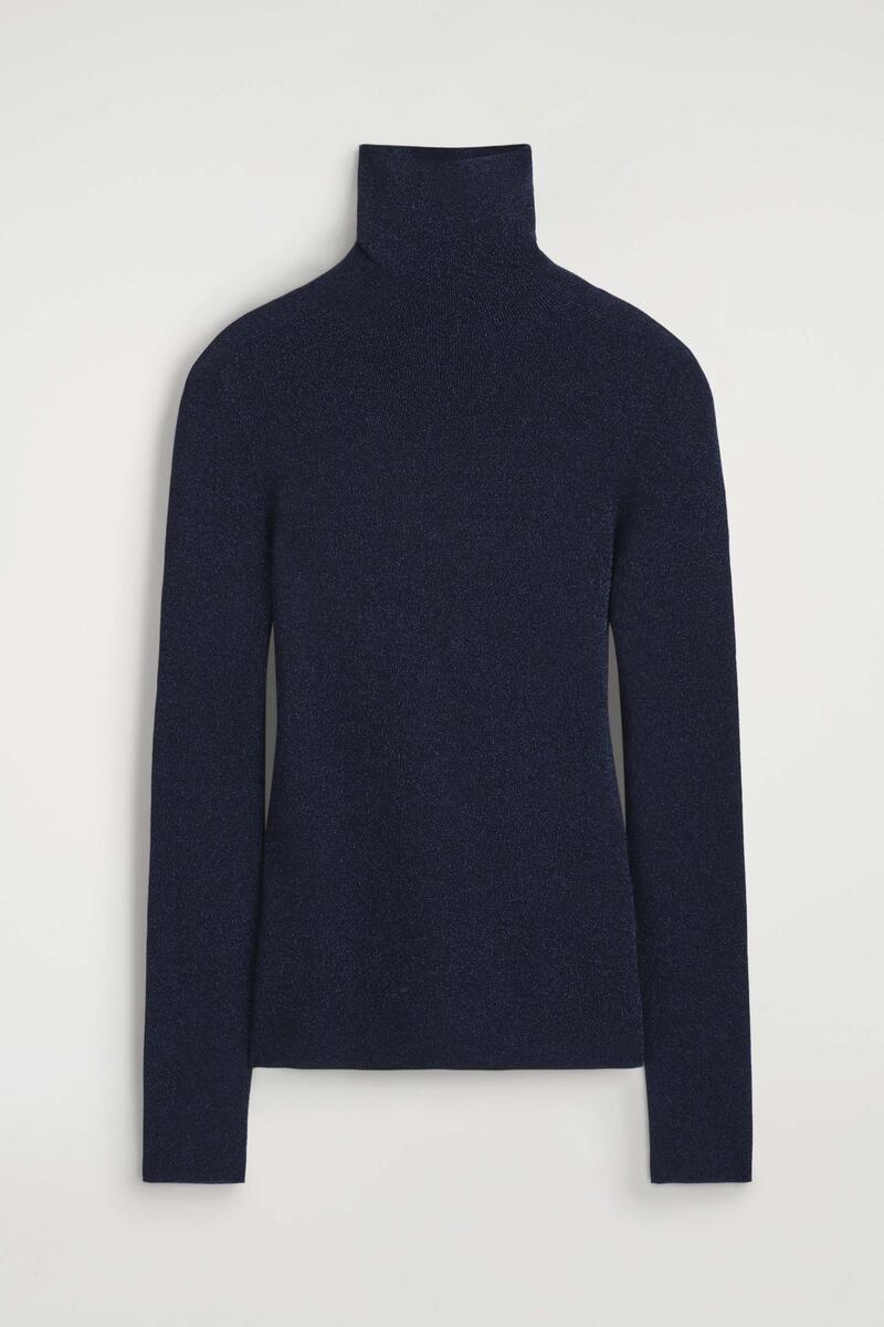 Sparkly Seamless Wool Funnel-Neck Top