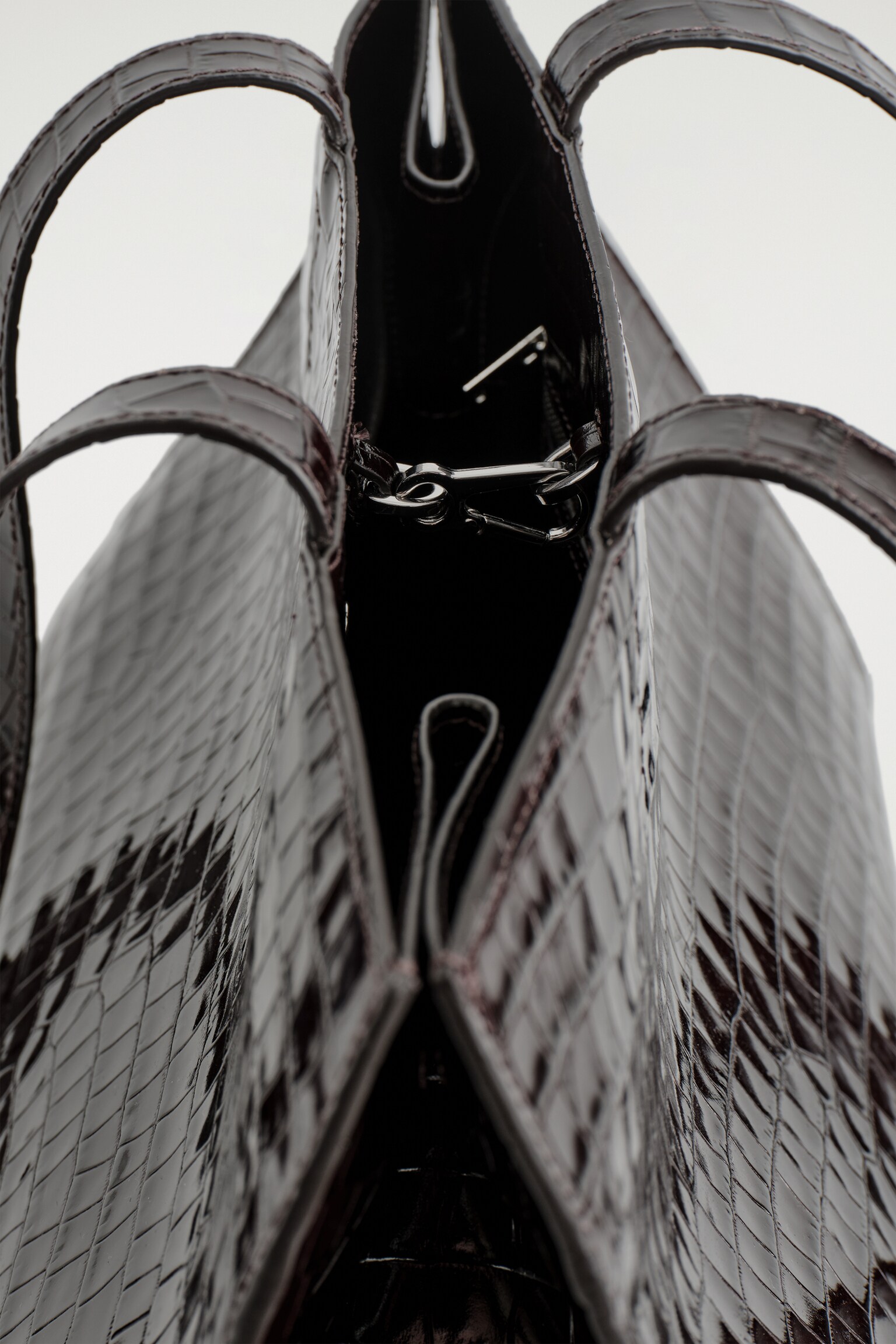 SAC CABAS GALLERY - CUIR EFFET CROCO - BRUN FONCÉ - 3