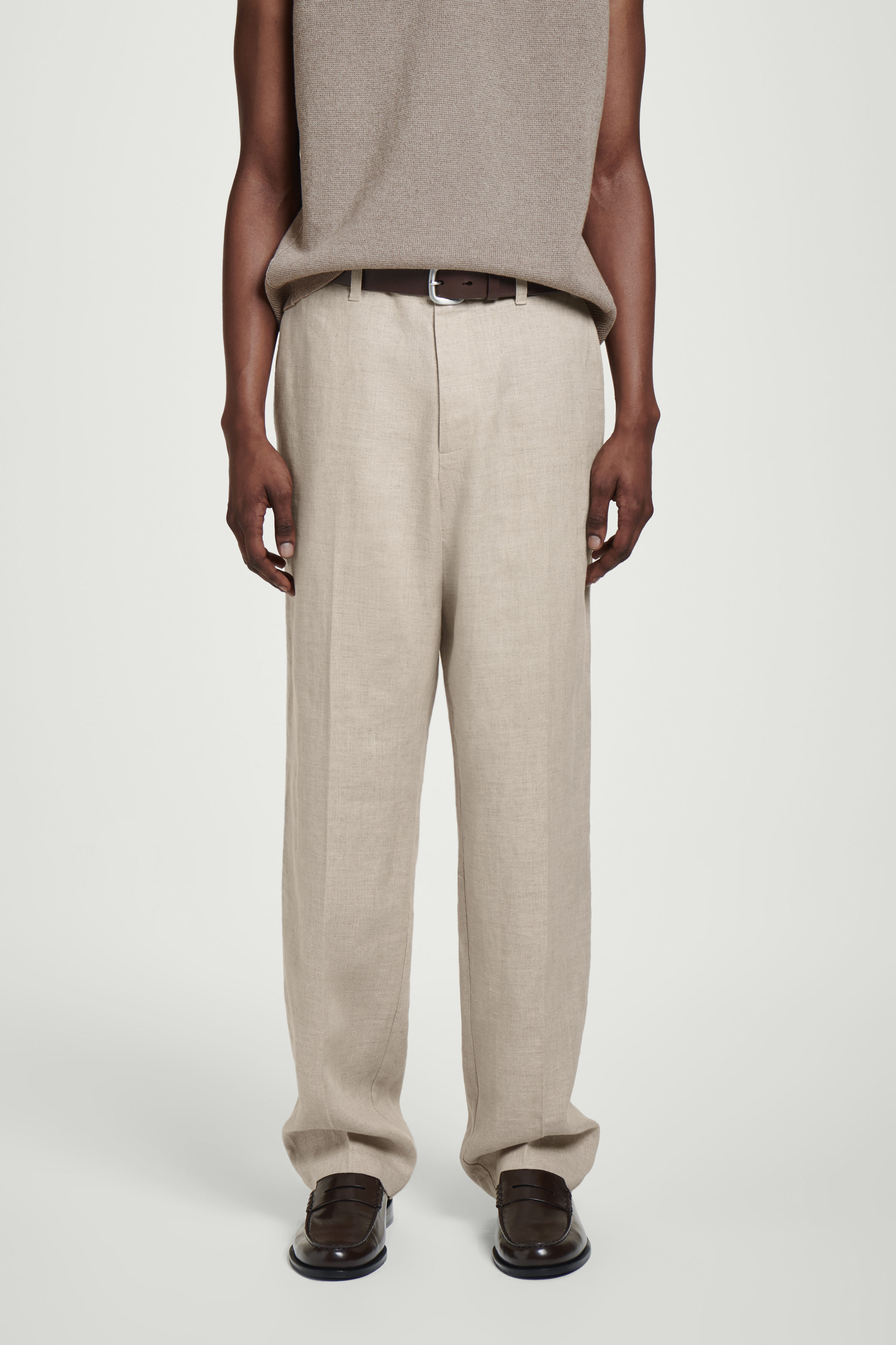 RELAXED LINEN TAPERED TROUSERS - BEIGE / UNDYED | COS