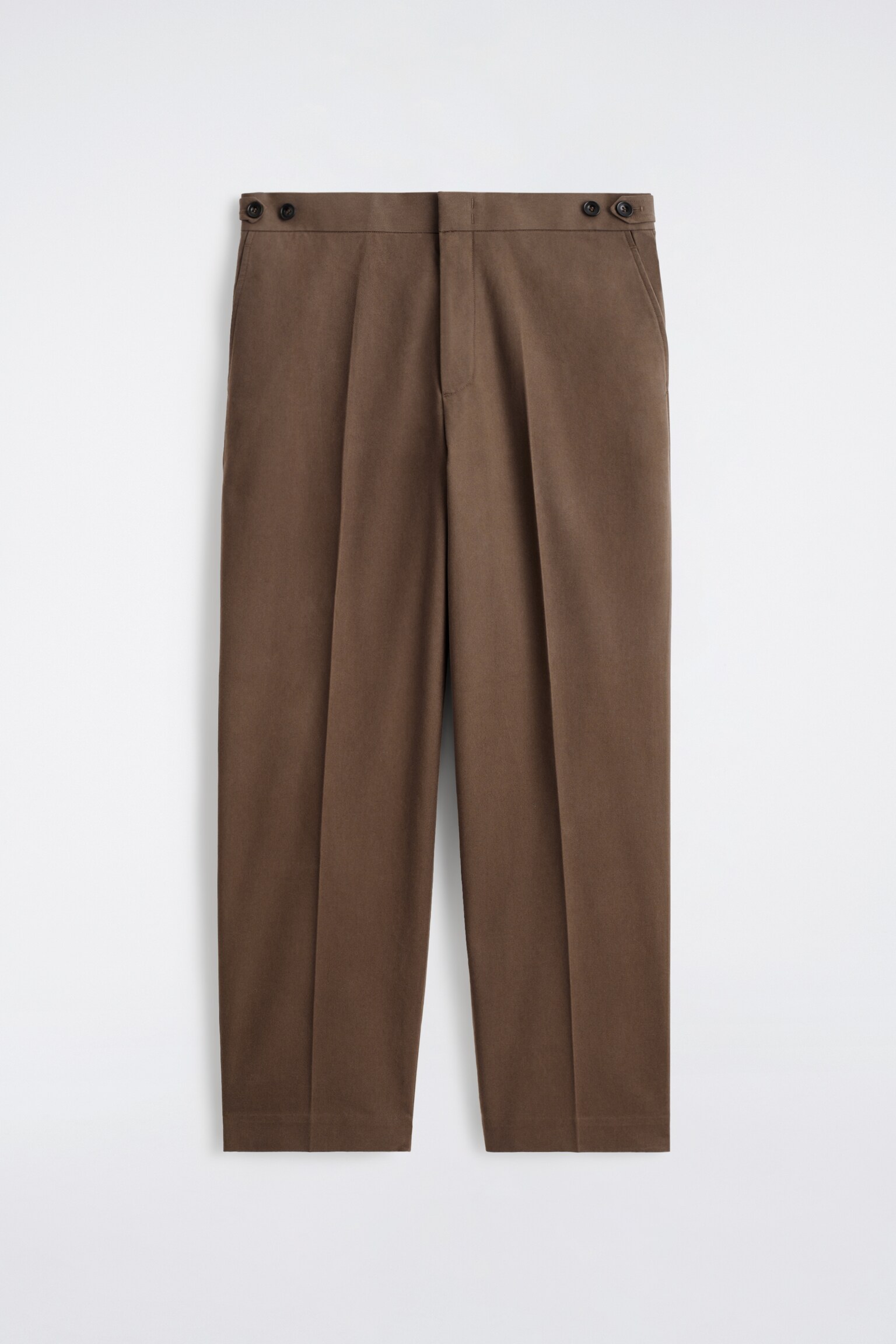 COTTON CROPPED STRAIGHT-LEG TROUSERS - BROWN - 2