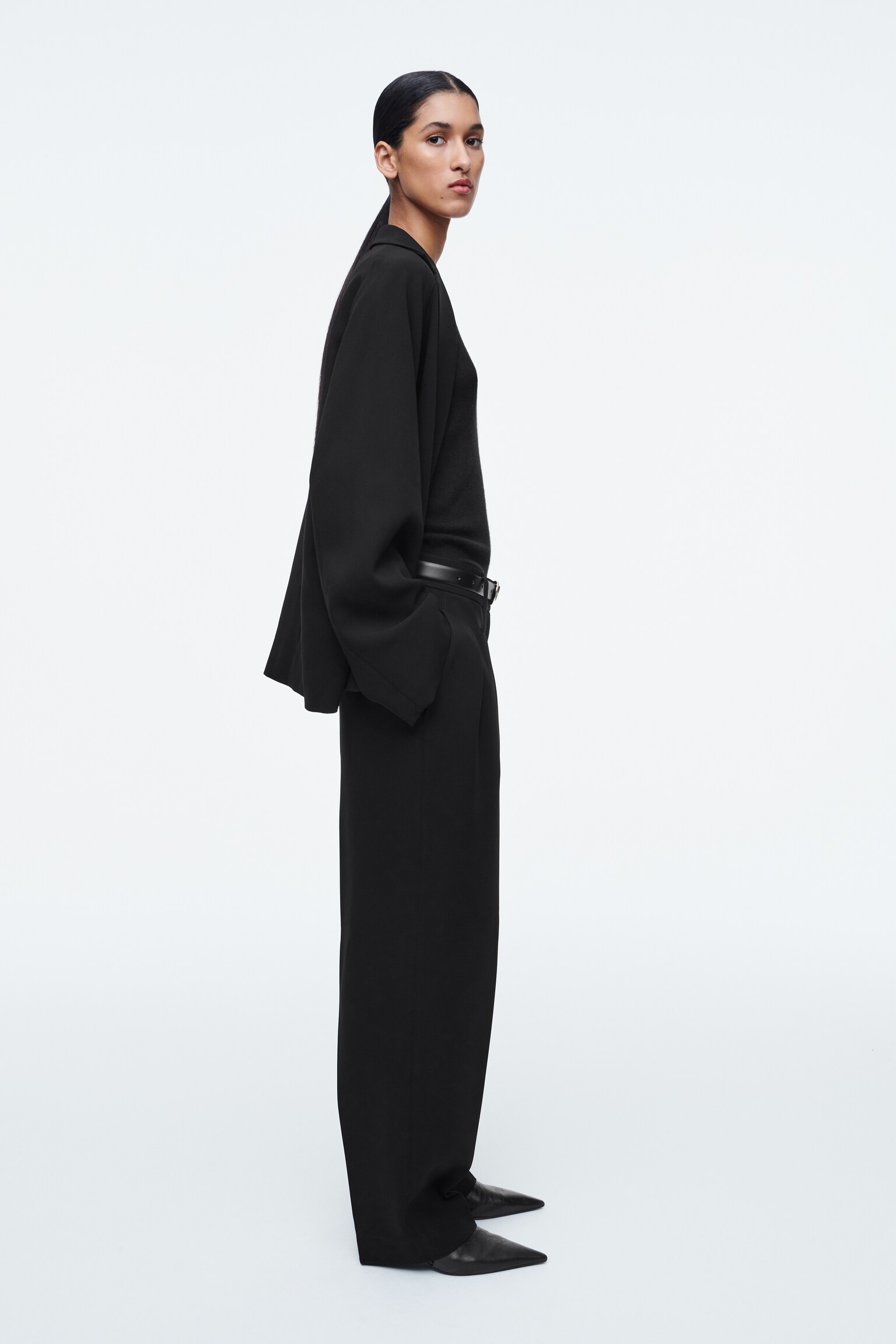 PANTALON DE TAILLEUR DROIT EN TISSU FLUIDE - NOIR - 7