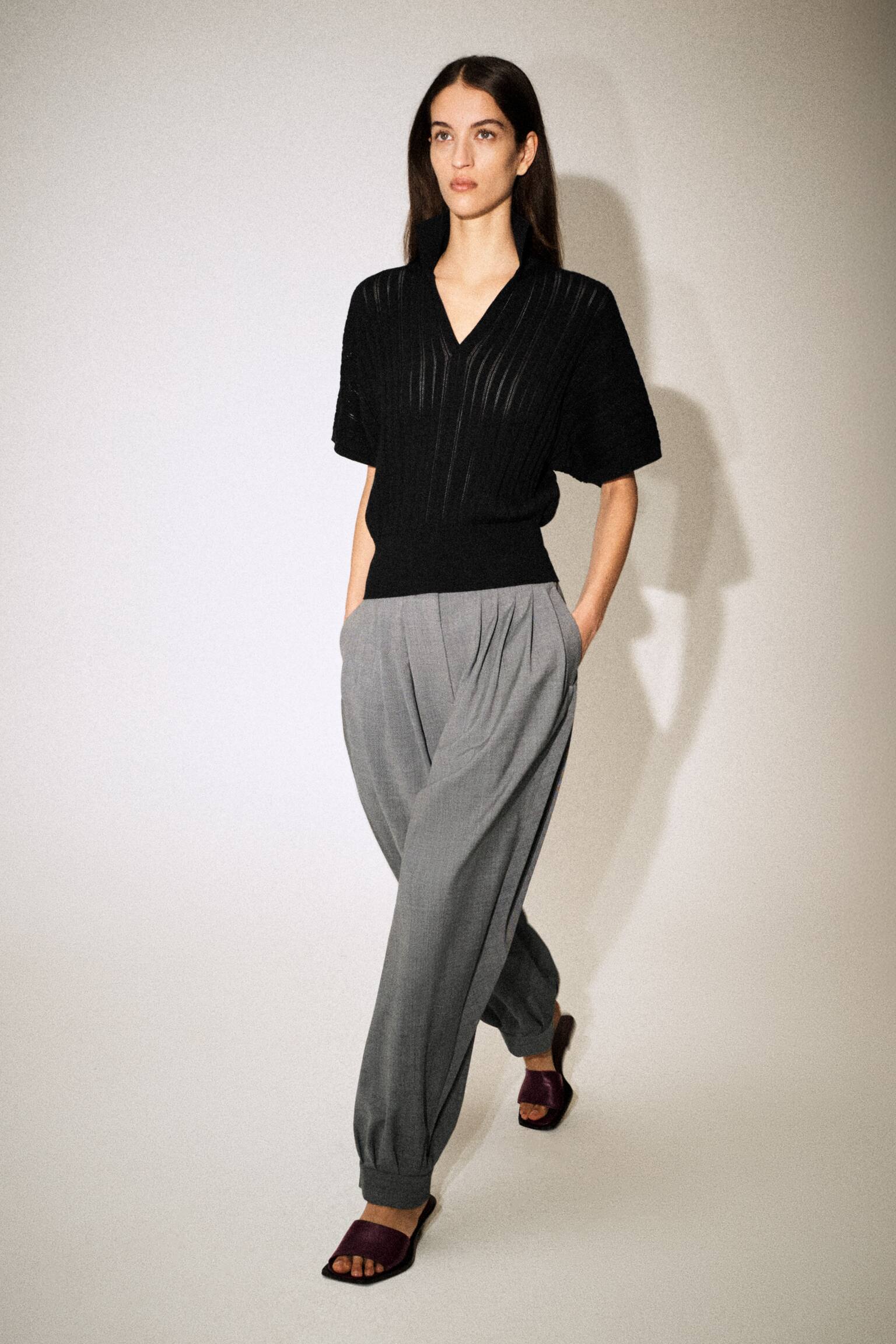 Плетено памучно поло с ажурна плетка - ЧЕРНО - 7