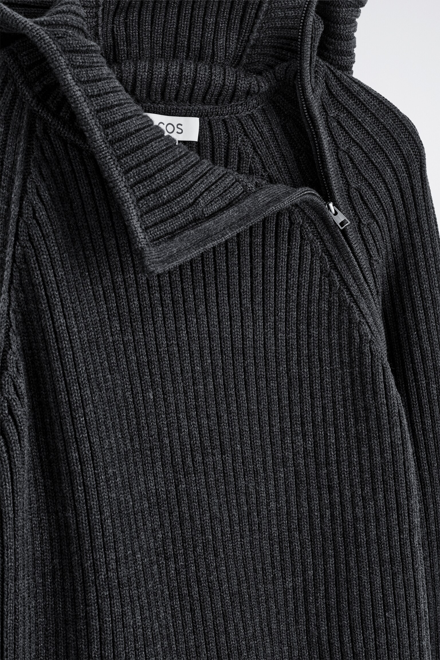 SWEAT À CAPUCHE ÉPAIS EN MAILLE DE COTON ET LAINE - GRIS ANTHRACITE CHINÉ - 5