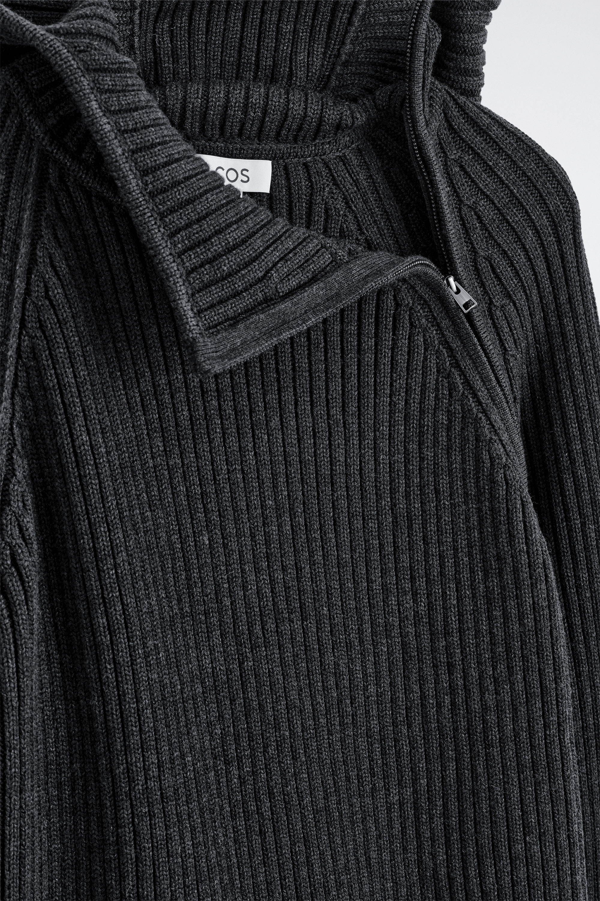 CHUNKY RIBBED WOOL-COTTON HOODIE - CHARCOAL MÉLANGE | COS CH