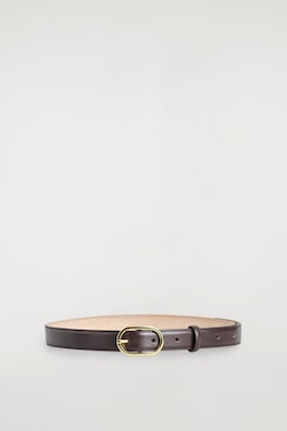 OVAL-BUCKLE LEATHER BELT — BROWN / GOLD 3