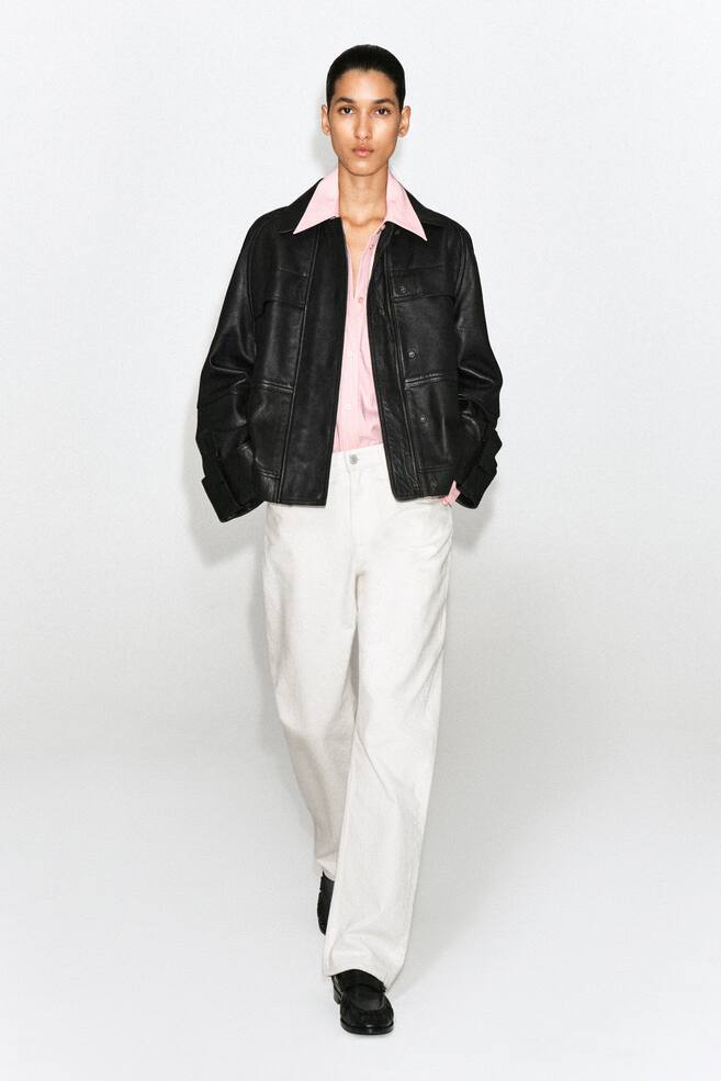 LEATHER WORKWEAR JACKET - BLACK - 1