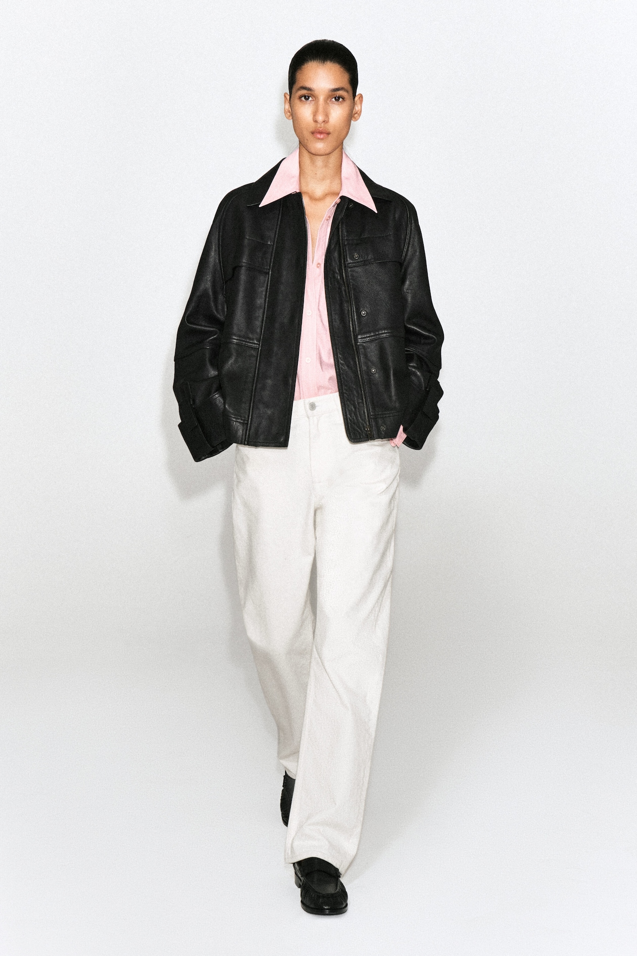 LEATHER WORKWEAR JACKET — BLACK