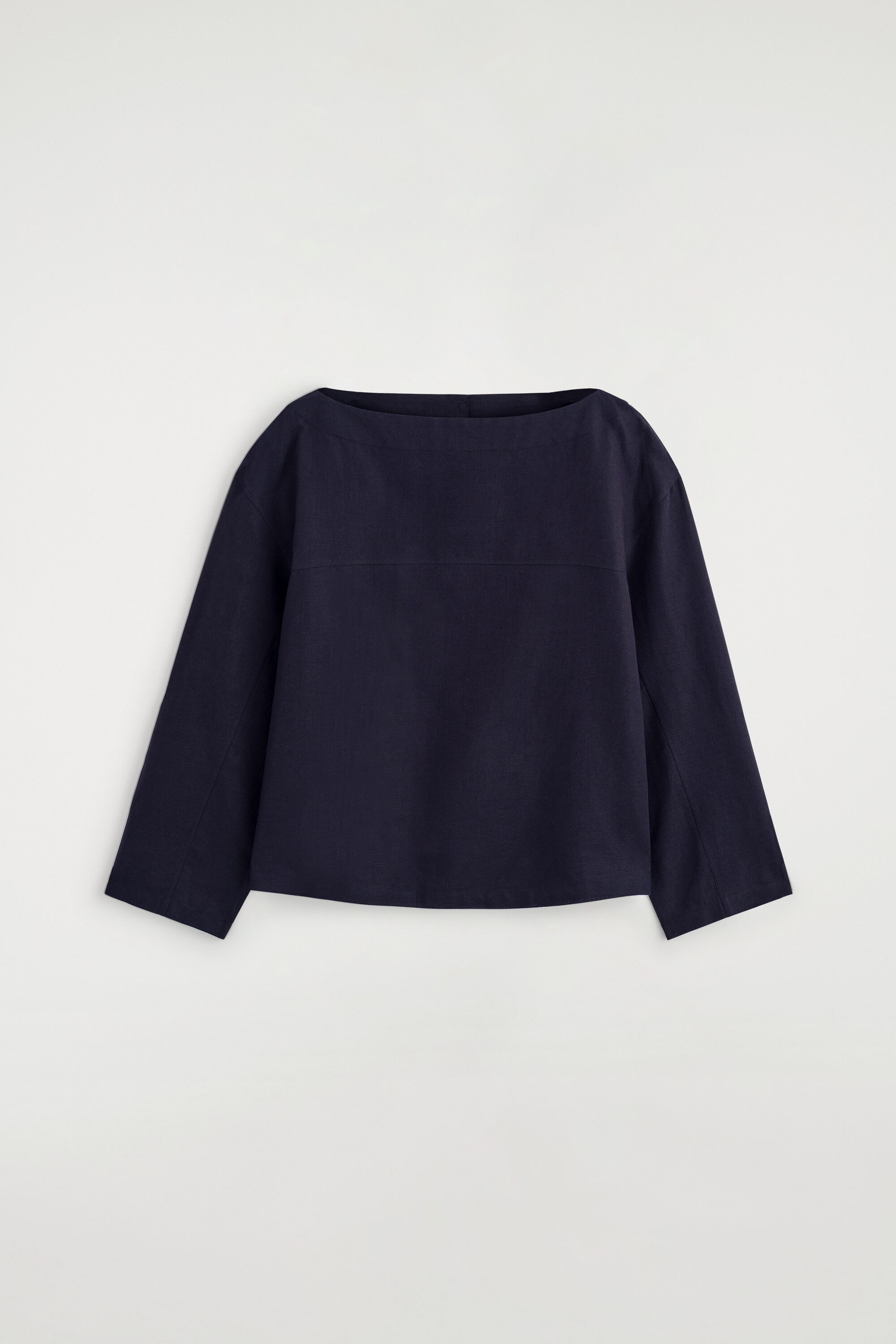 Eskandar Linen Lightweight Woven Boatneck Boxy Cut Oversized Blue