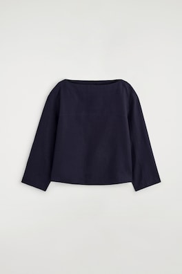 BOAT-NECK LINEN BLOUSE — NAVY 8