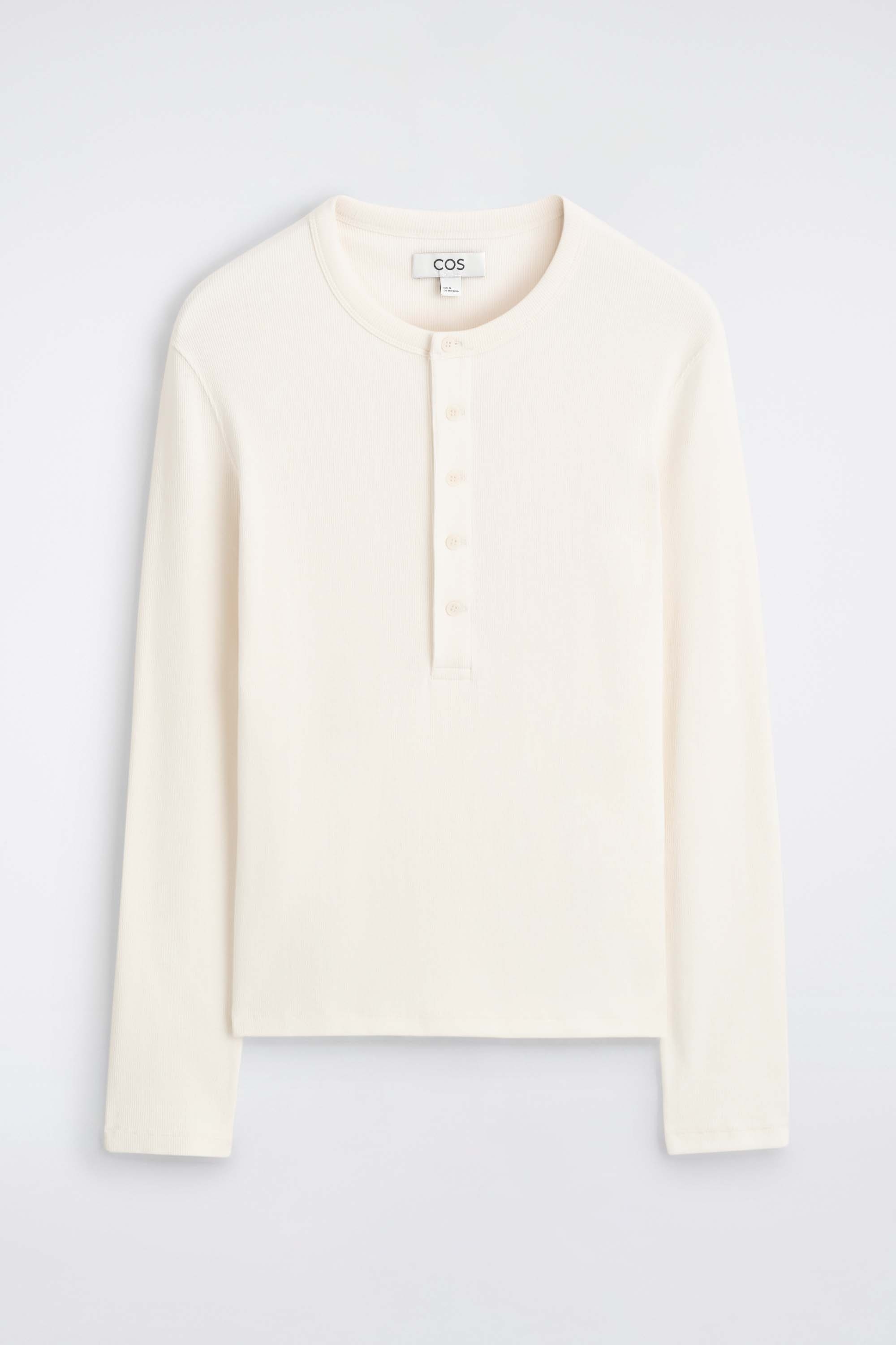 SLIM RIBBED COTTON LONG-SLEEVED HENLEY T-SHIRT