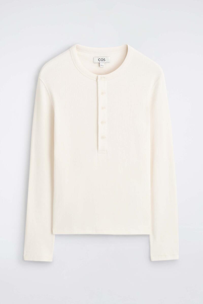 Slim Ribbed Cotton Long-Sleeved Henley T-Shirt