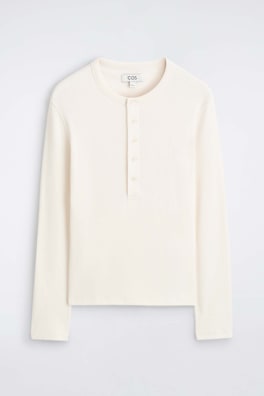 SLIM RIBBED COTTON LONG-SLEEVED HENLEY T-SHIRT — OFF WHITE 7