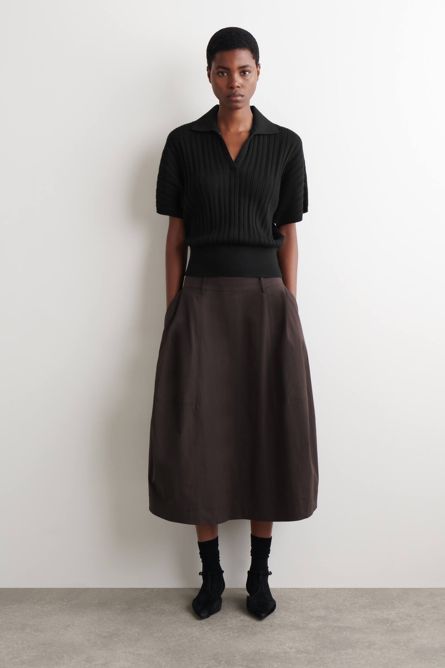 Плетено памучно поло с ажурна плетка - ЧЕРНО - 9