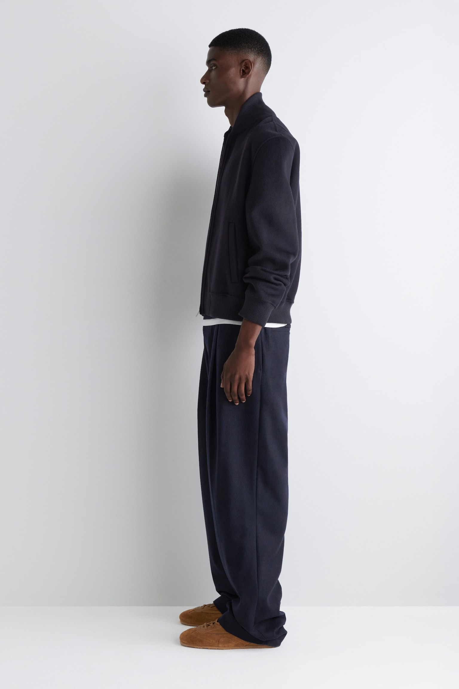 SPLIT WOOL BOMBER JACKET - NAVY/DARK GREY - 3