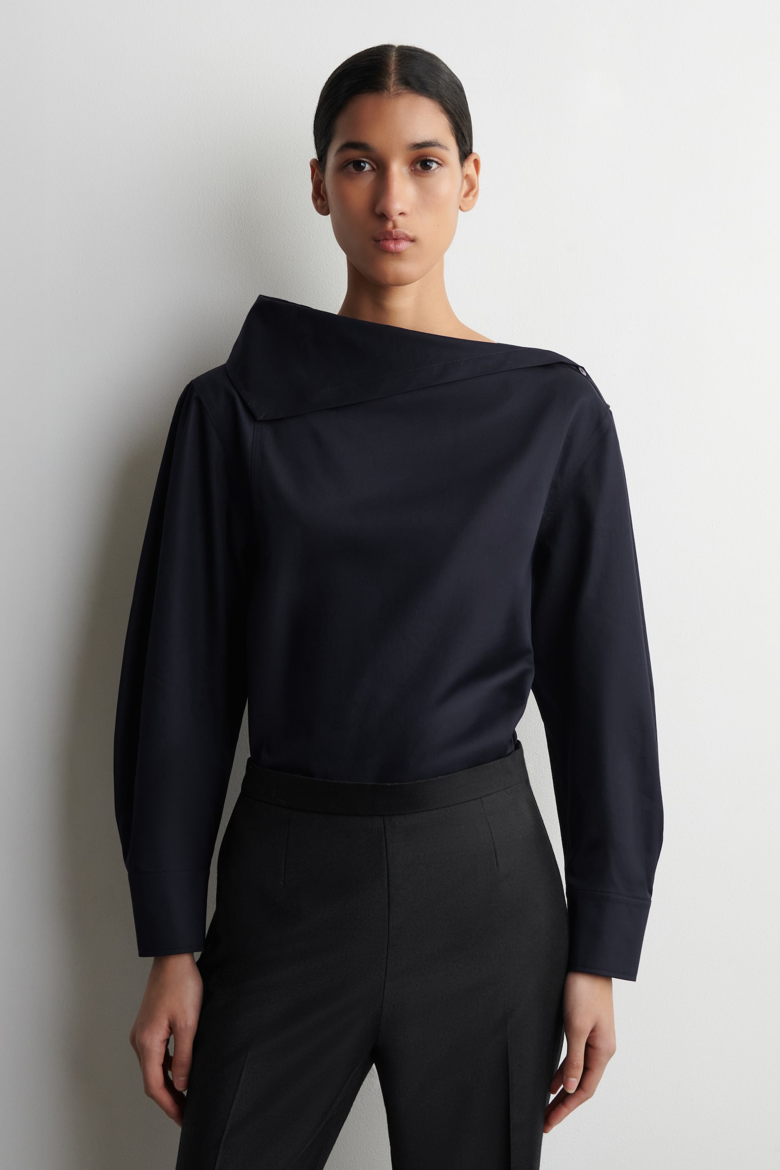 BLUSA ASIMMETRICA IN COTONE - BLU NAVY - 1