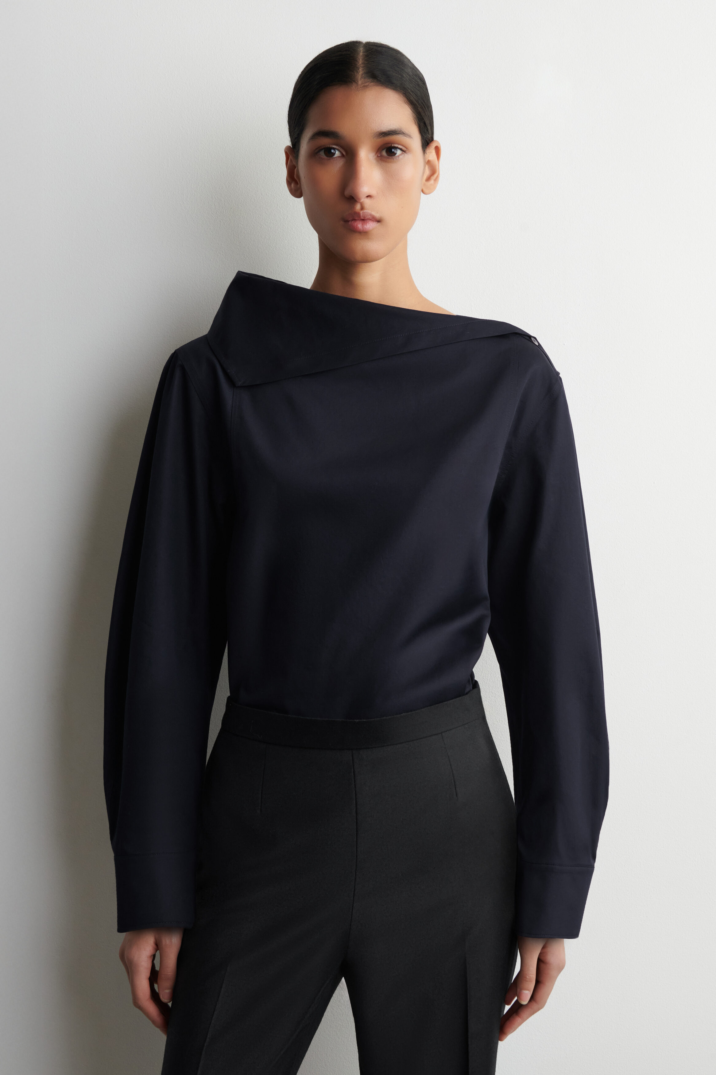 シャツ+ブラウス(長袖+七分) Asymmetric Cotton-blend Jersey Top Asymmetric Cotton-blend Jersey Top（Tシャツ/カットソー）｜Her lip