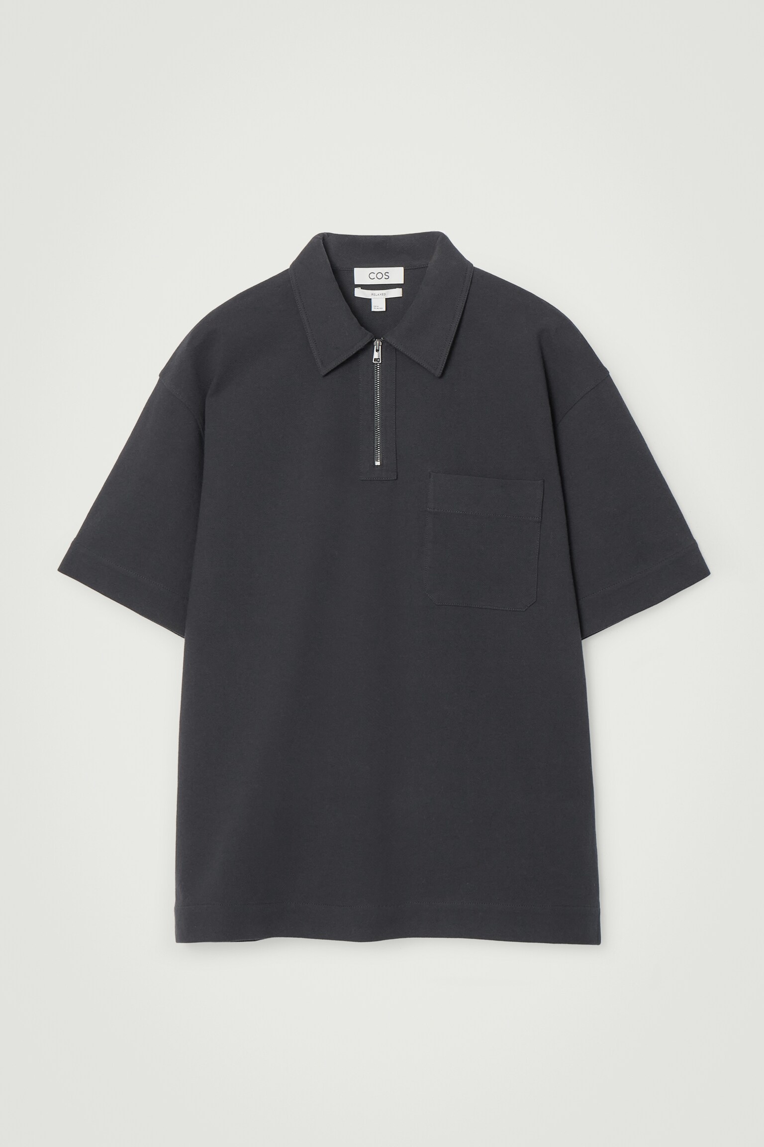 COTTON-TWILL HALF-ZIP POLO SHIRT - NAVY/OFF-WHITE - 1