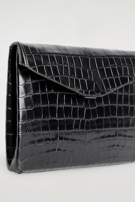 ENVELOPE CLASP POUCH - CROC-EFFECT LEATHER — BLACK 4