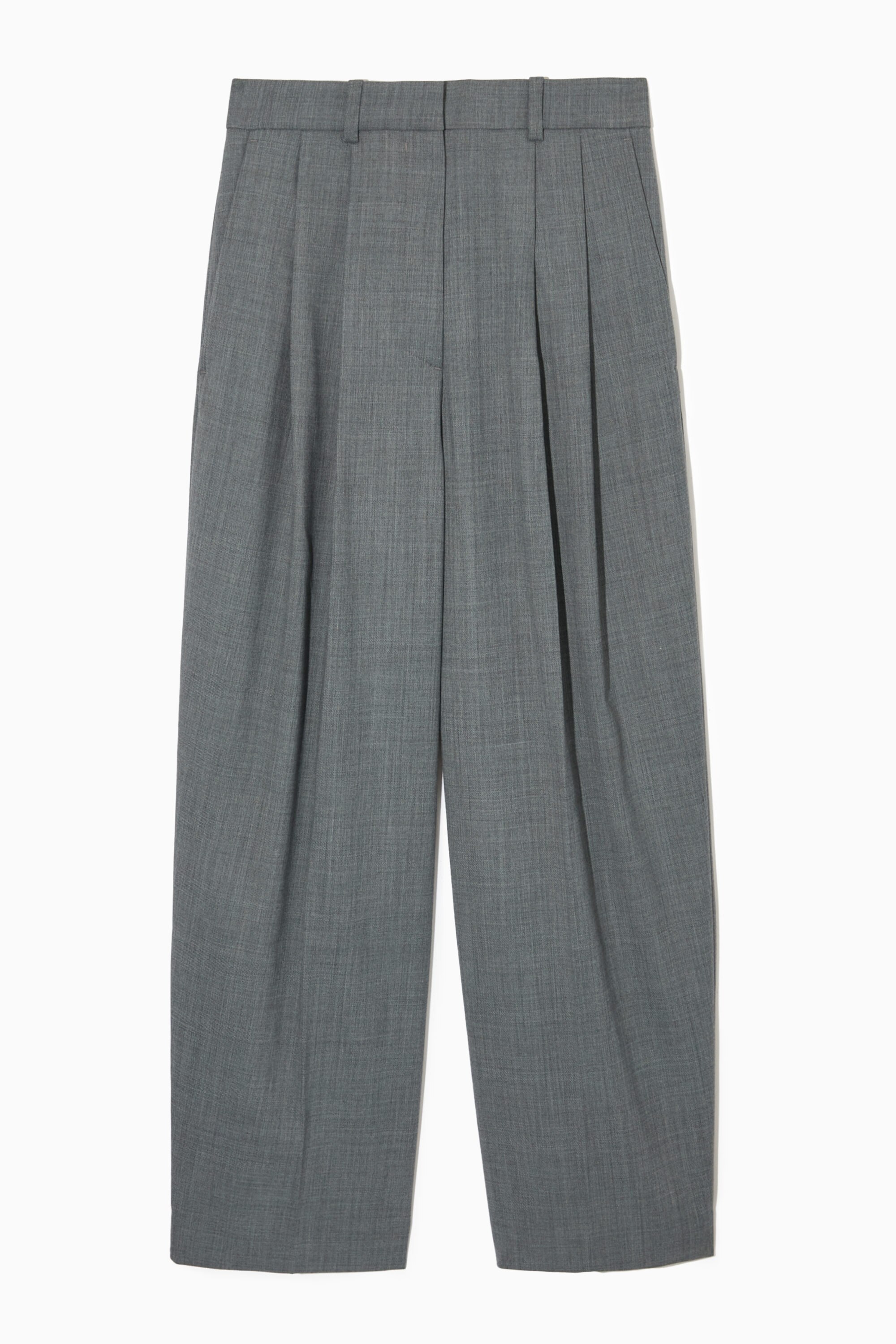 WIDE-LEG TAILORED WOOL-BLEND TROUSERS - GREY | COS