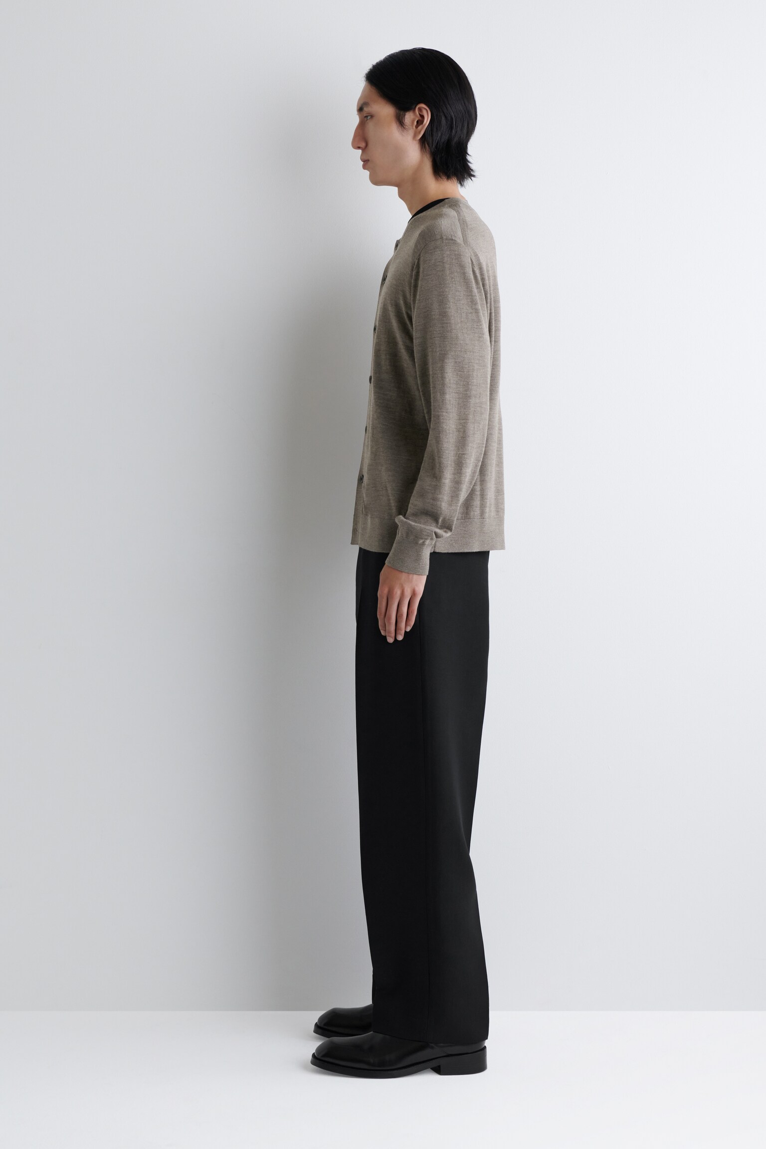 CARDIGAN À COL ROND EN LAINE MÉRINOS - GRIS CHINÉ/NOIR - 7