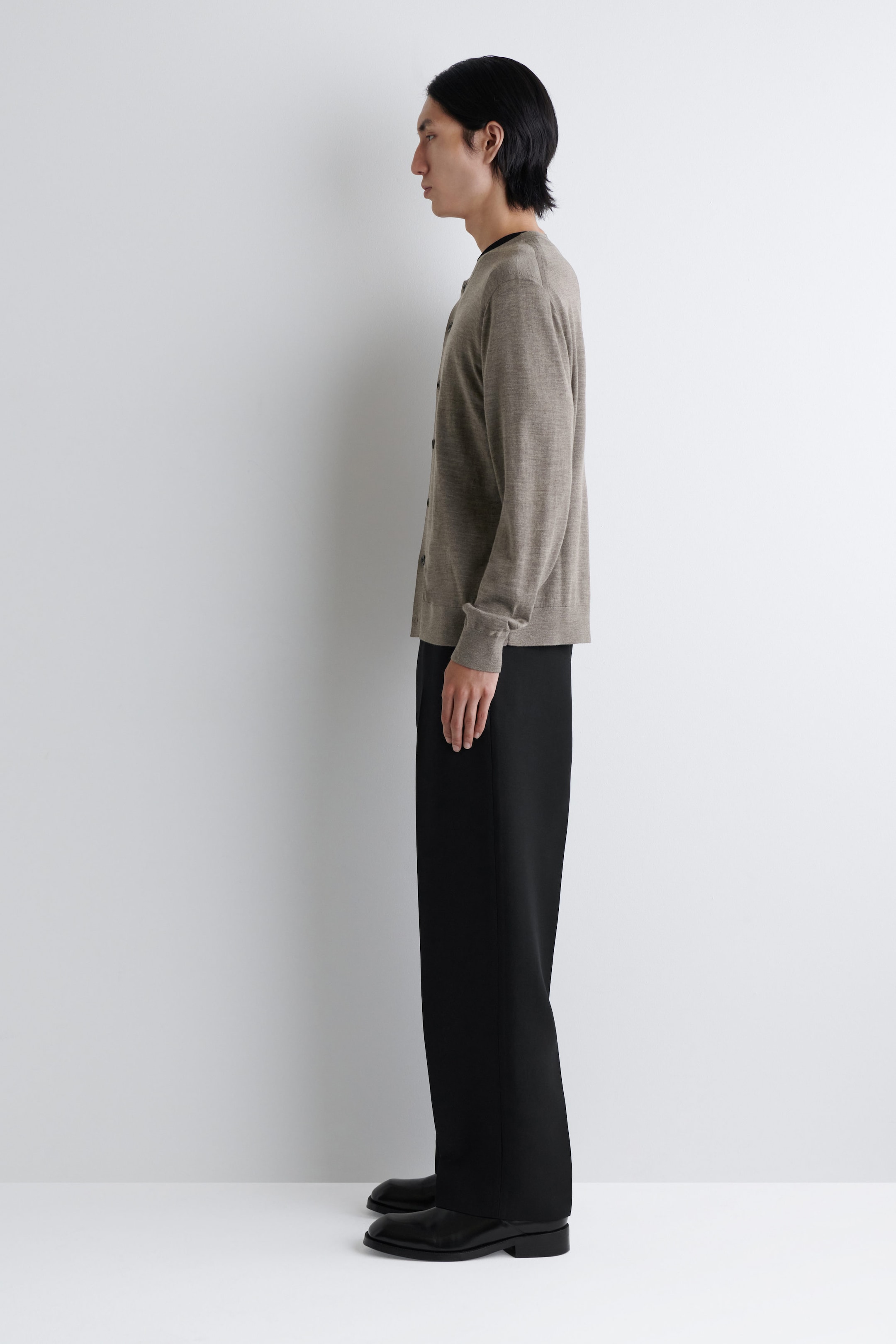 MERINO WOOL CREW-NECK CARDIGAN